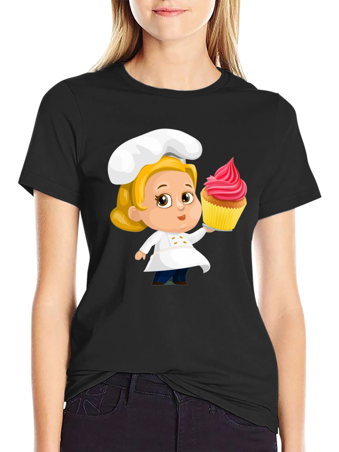 Chef Cupcake Cartoon T-Shirt - Cute & Fun Design