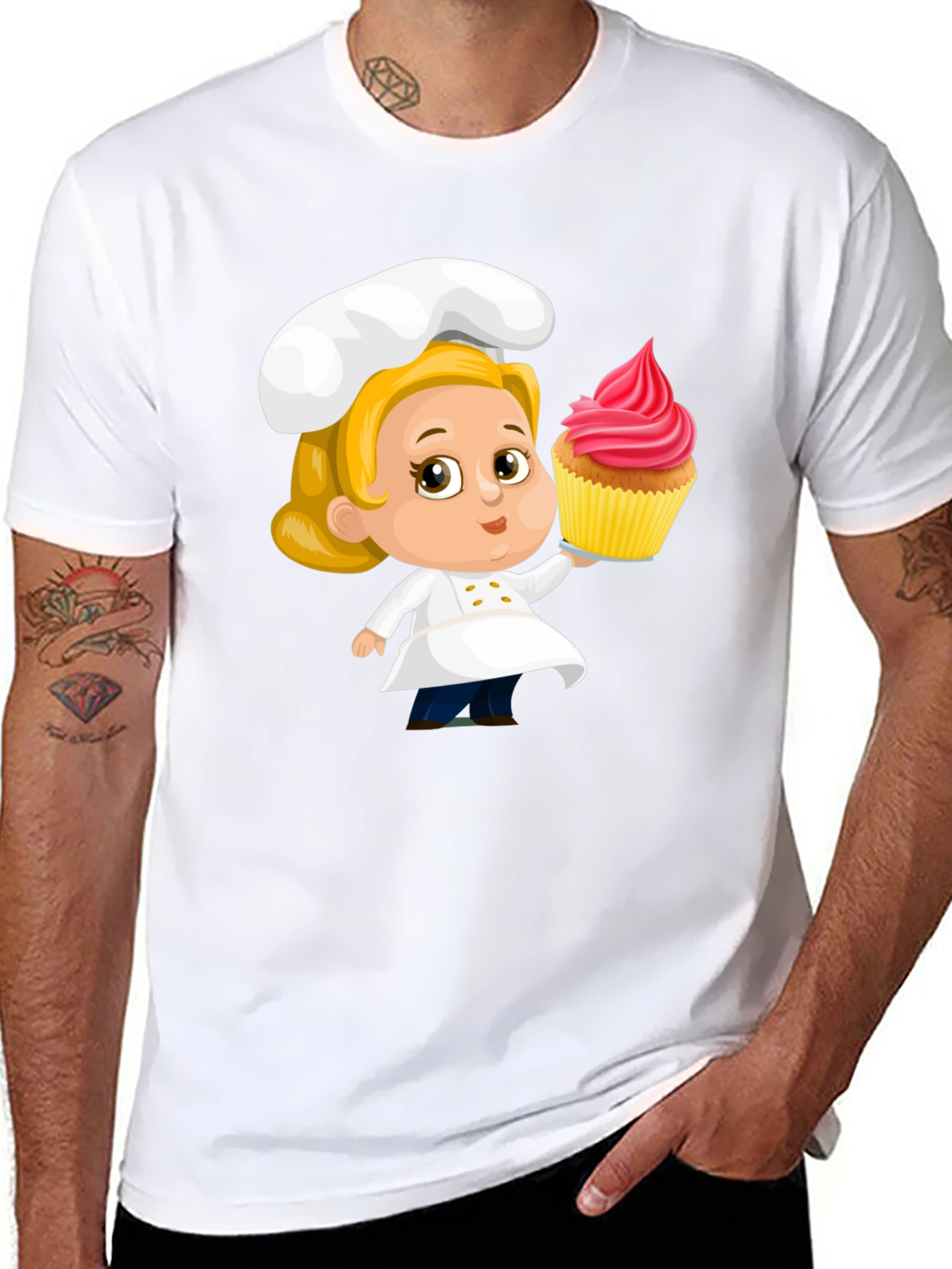 Chef Cupcake Cartoon T-Shirt - Cute & Fun Design
