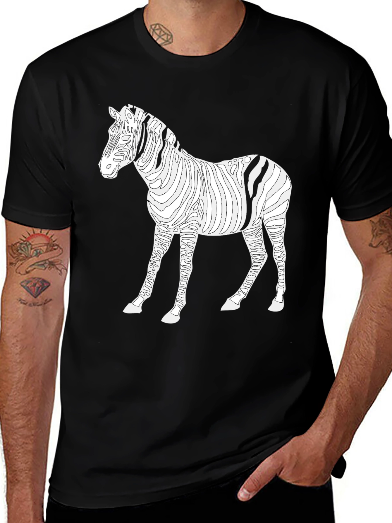 Zebra Striped Graphic Tee - Mens Black Shirt