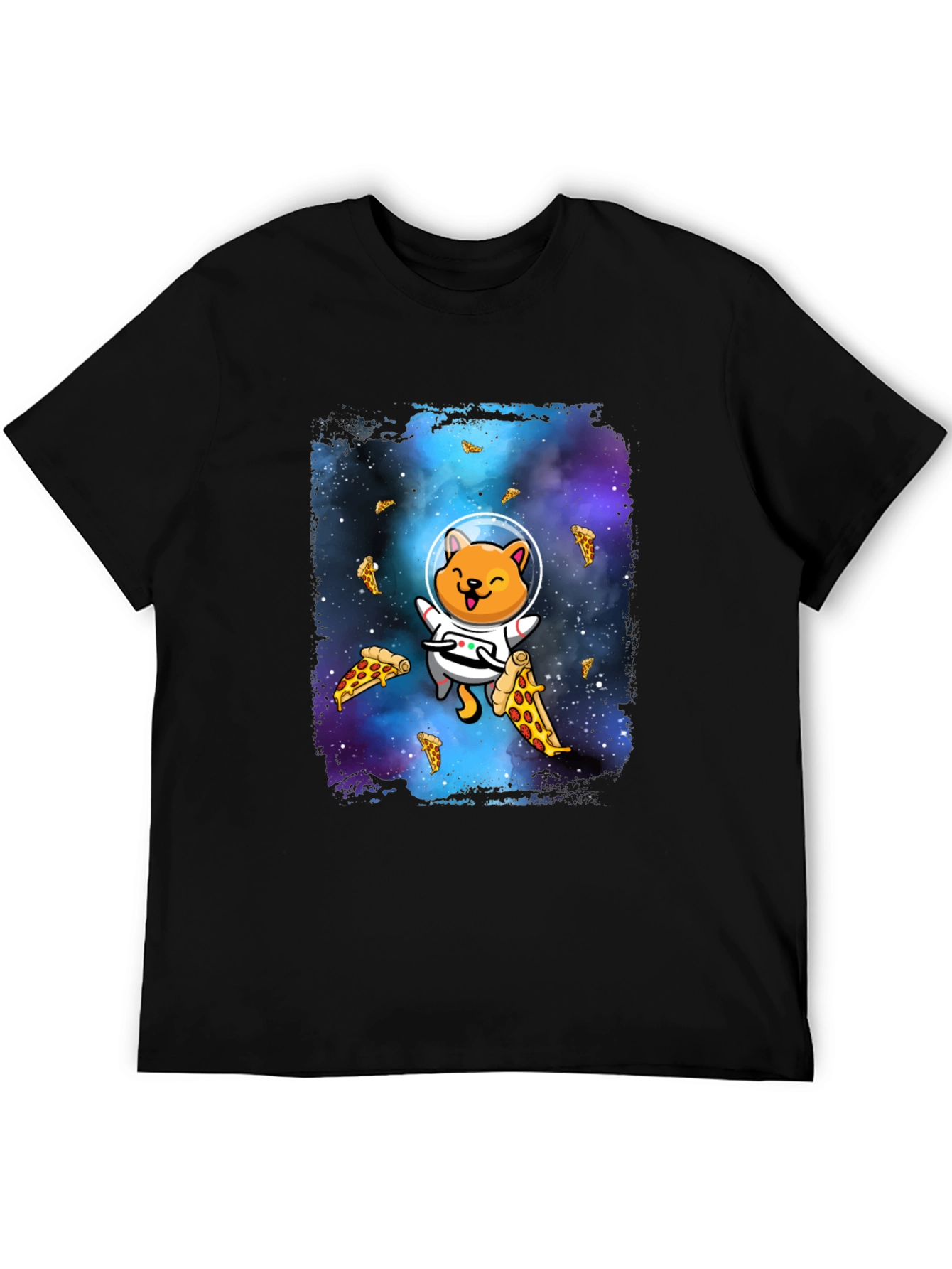 Astronaut Cat Pizza Galaxy T-Shirt