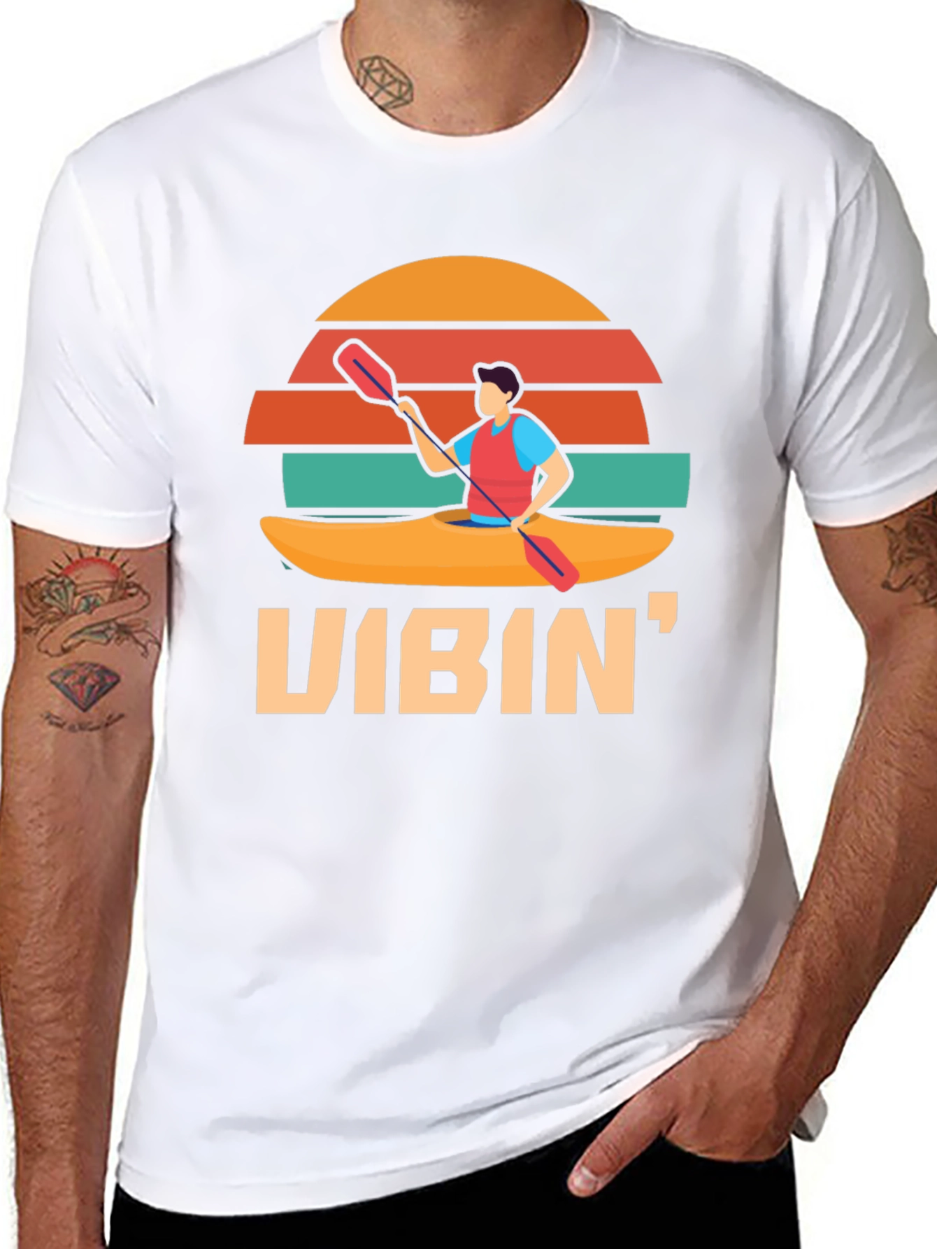 Vibin Kayak T-Shirt: Retro Sunset Style