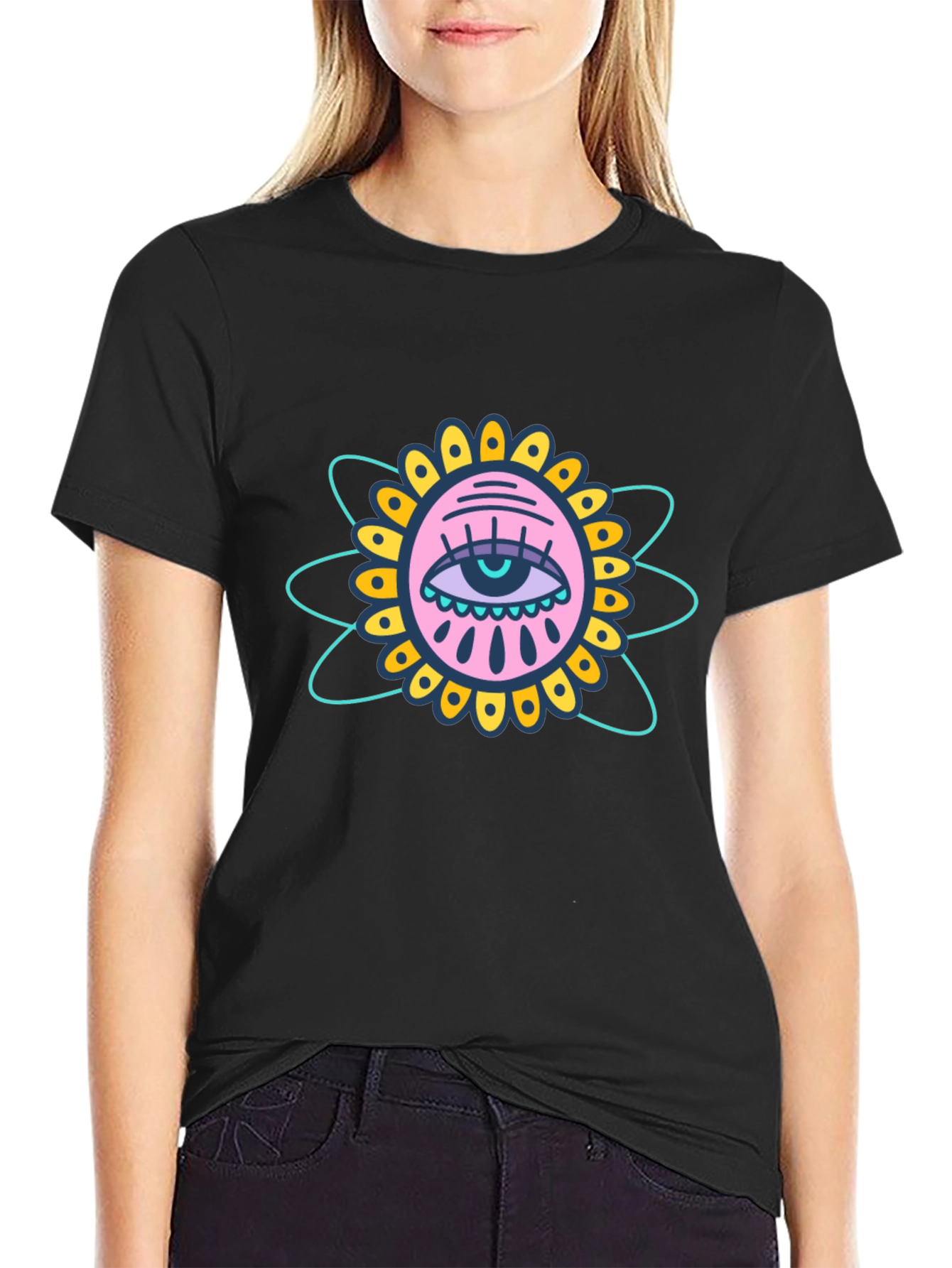 Eye Flower Graphic Black T-Shirt
