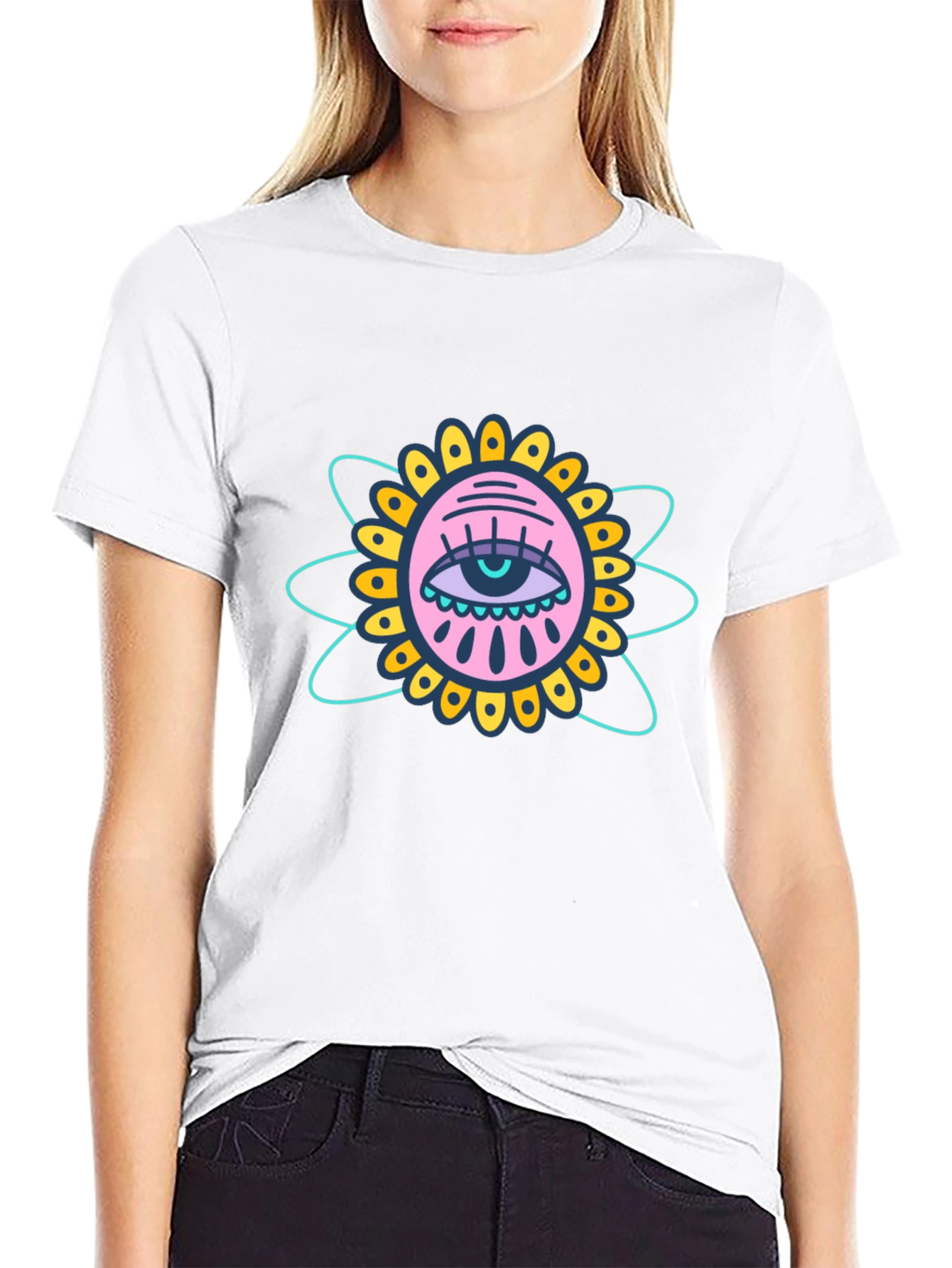 Eye Flower Graphic Black T-Shirt