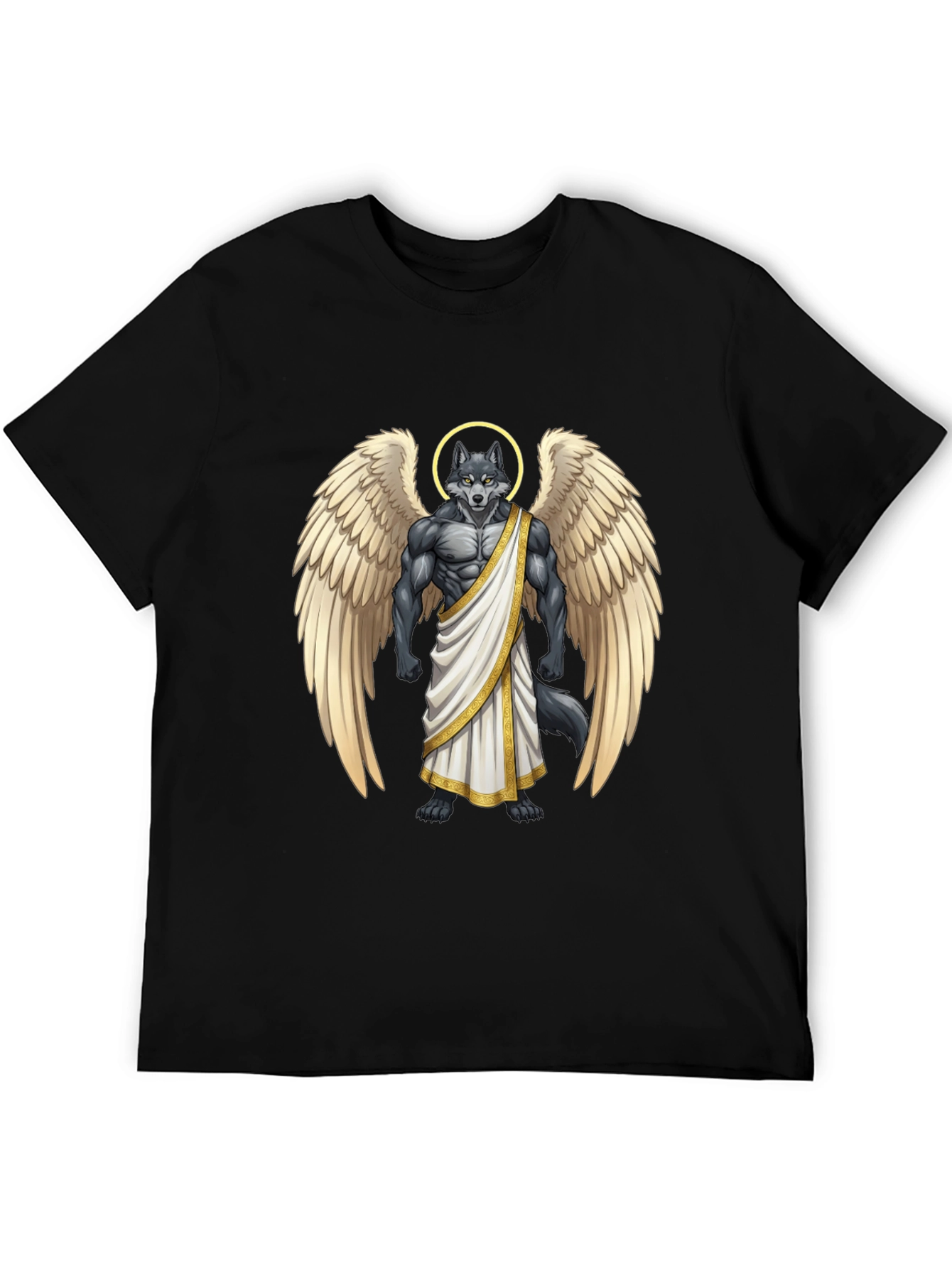 Angel Wolf Graphic Tee - Black Cotton T-Shirt