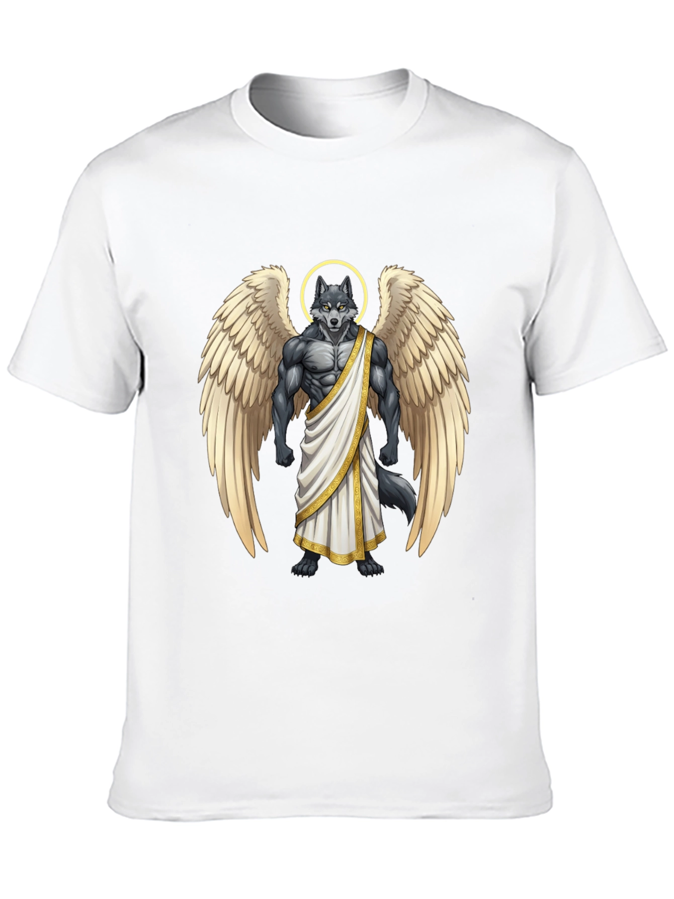Angel Wolf Graphic Tee - Black Cotton T-Shirt