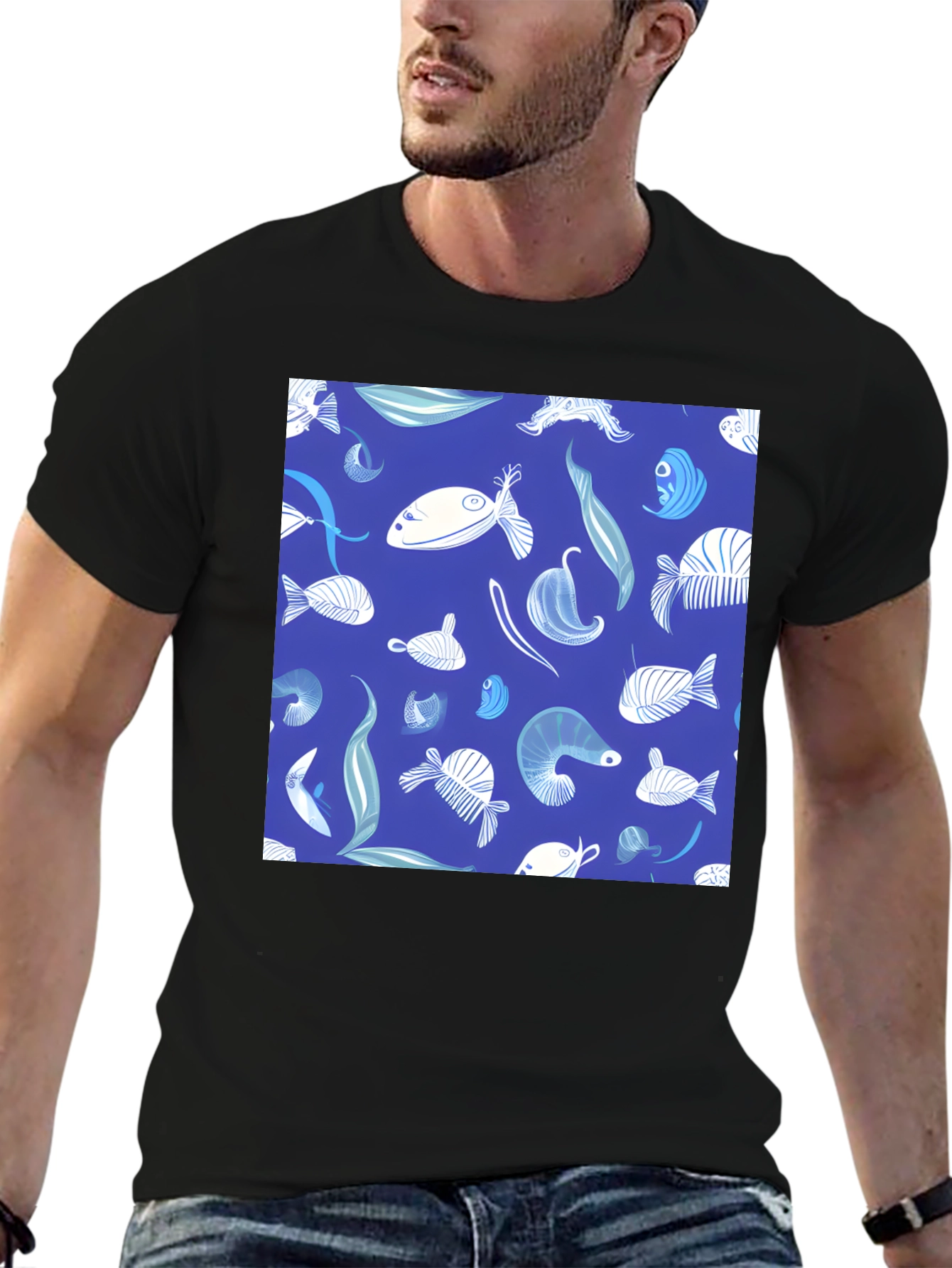 Blue Fish Pattern T-Shirt