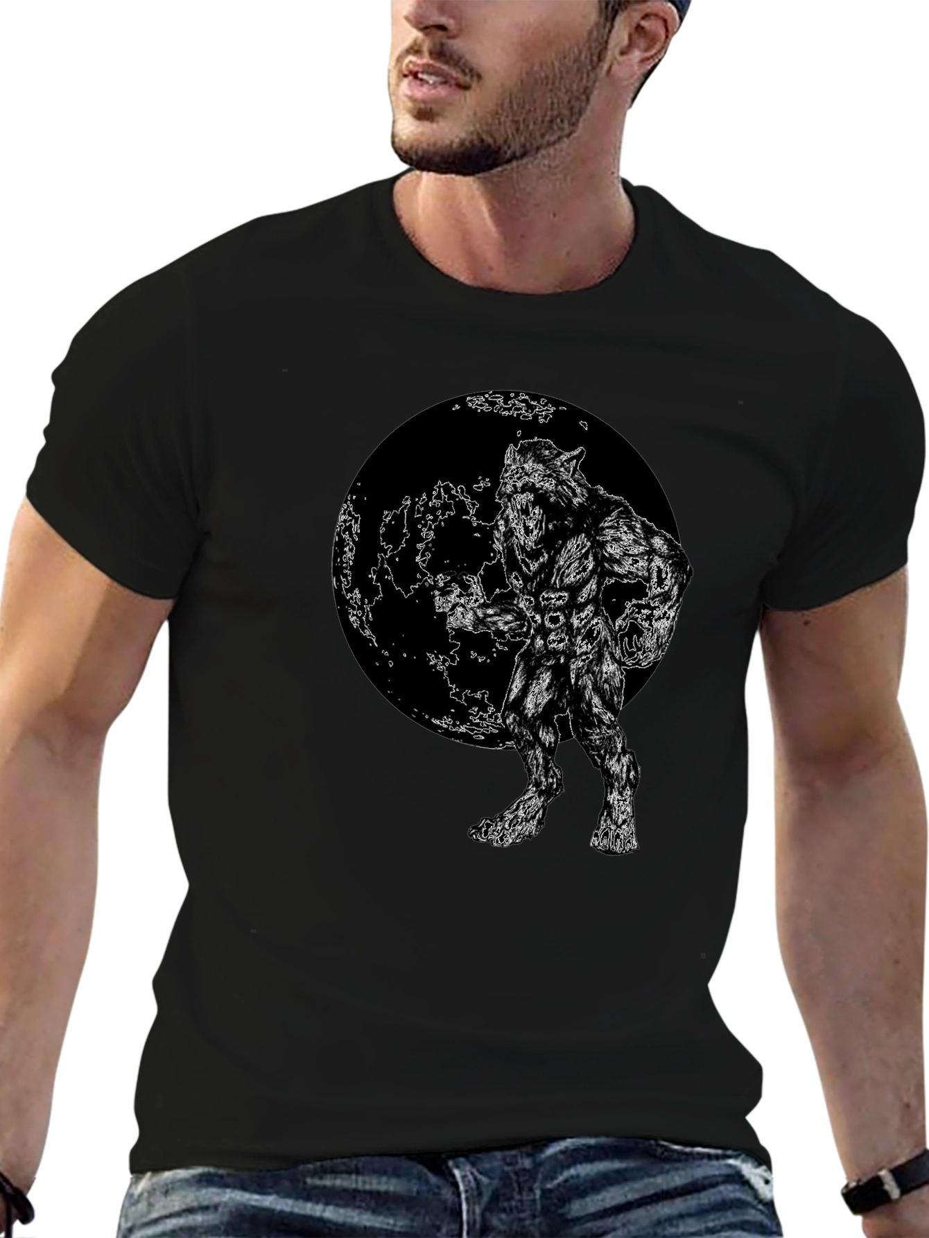 Werewolf Moon Graphic Tee - Black Cotton Blend
