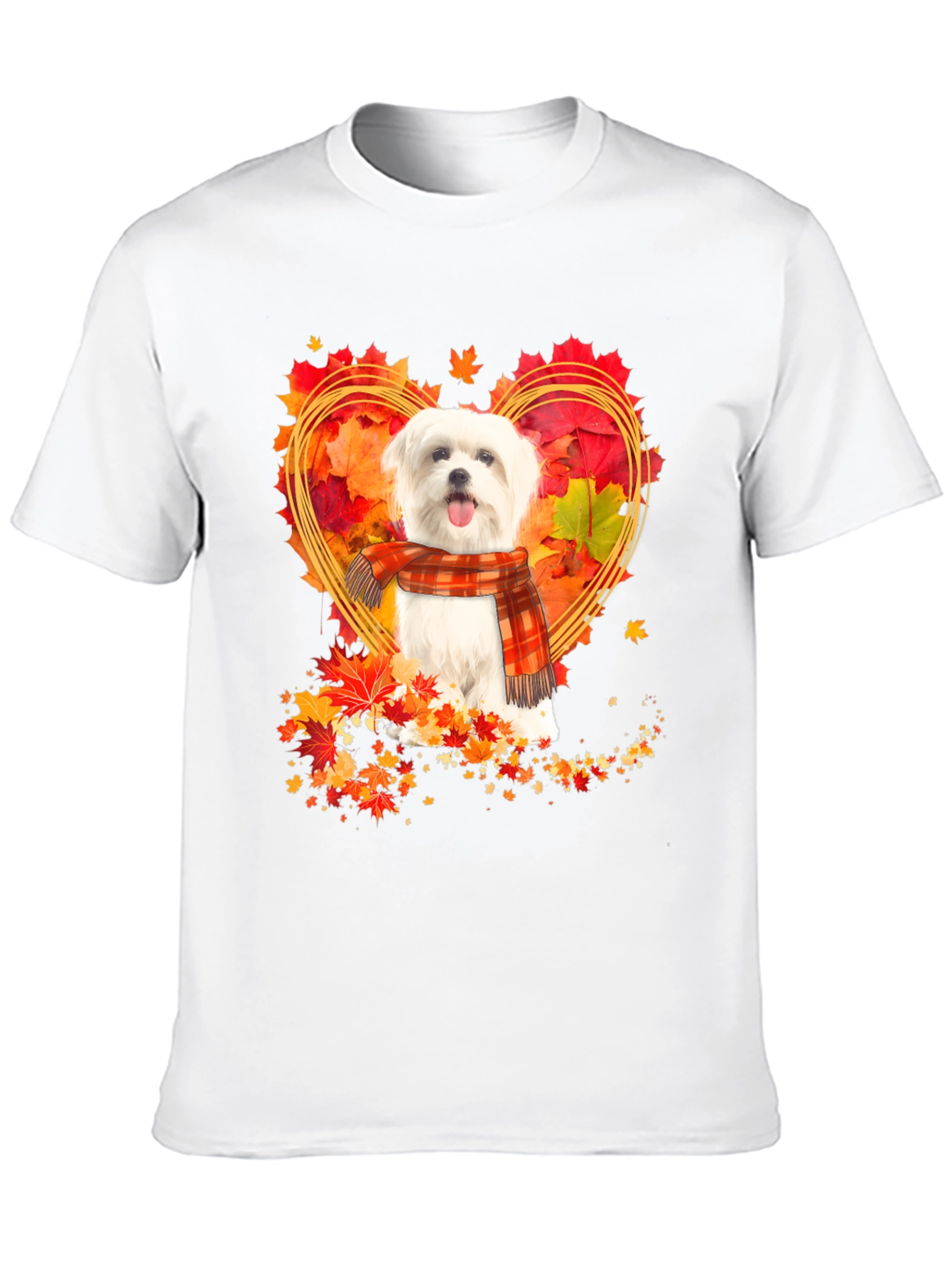 Fall Maltese Dog Heart Leaves T-Shirt