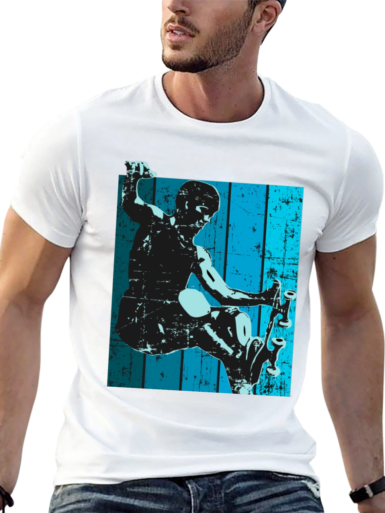 Skateboarder Graphic Tee - Retro Style Black T-Shirt