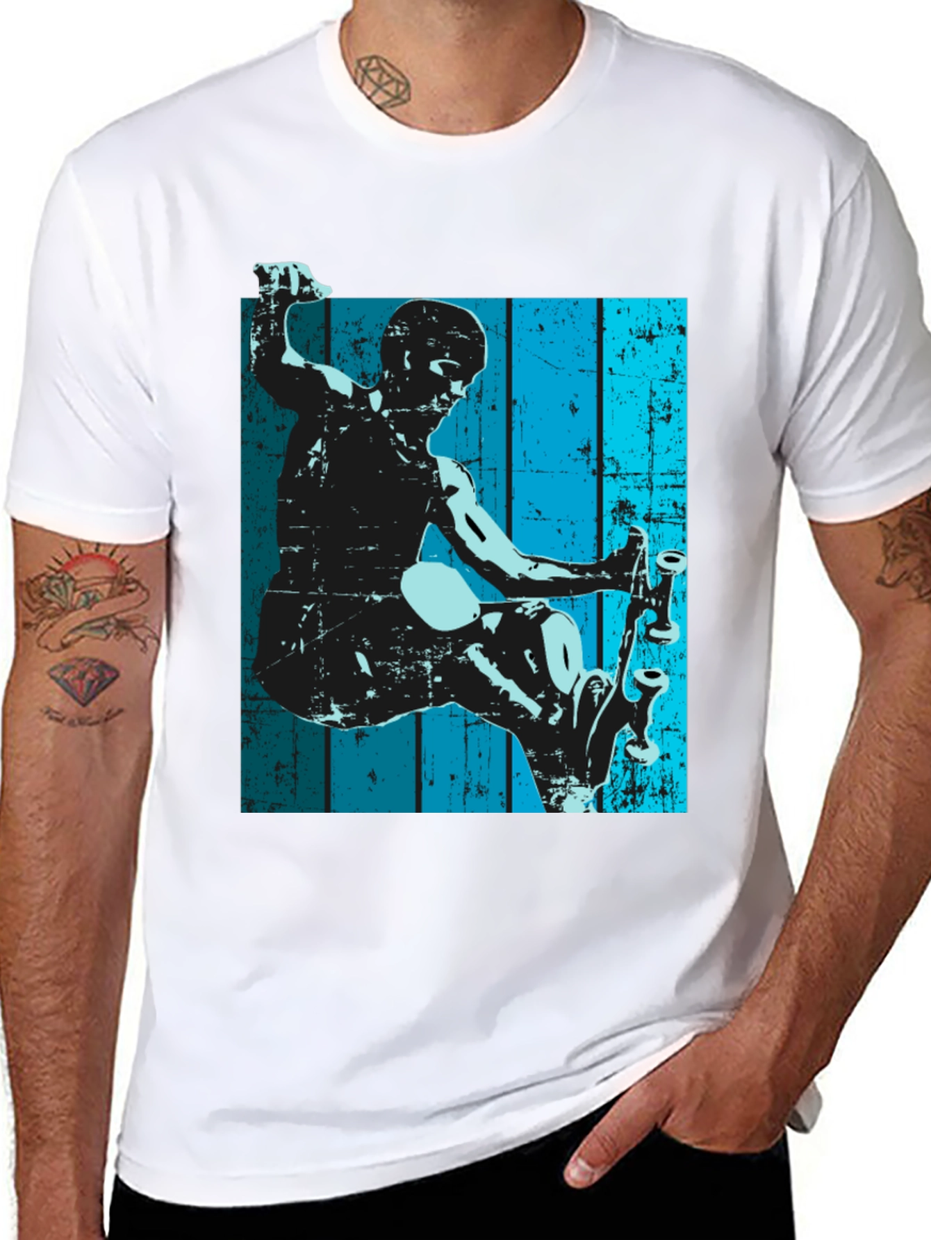 Skateboarder Graphic Tee - Retro Style Black T-Shirt
