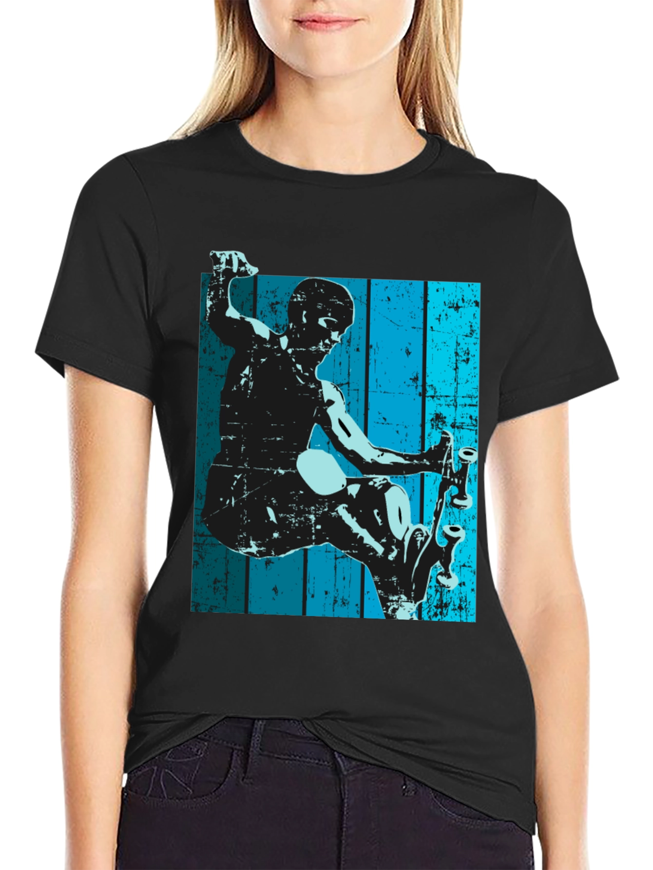 Skateboarder Graphic Tee - Retro Style Black T-Shirt