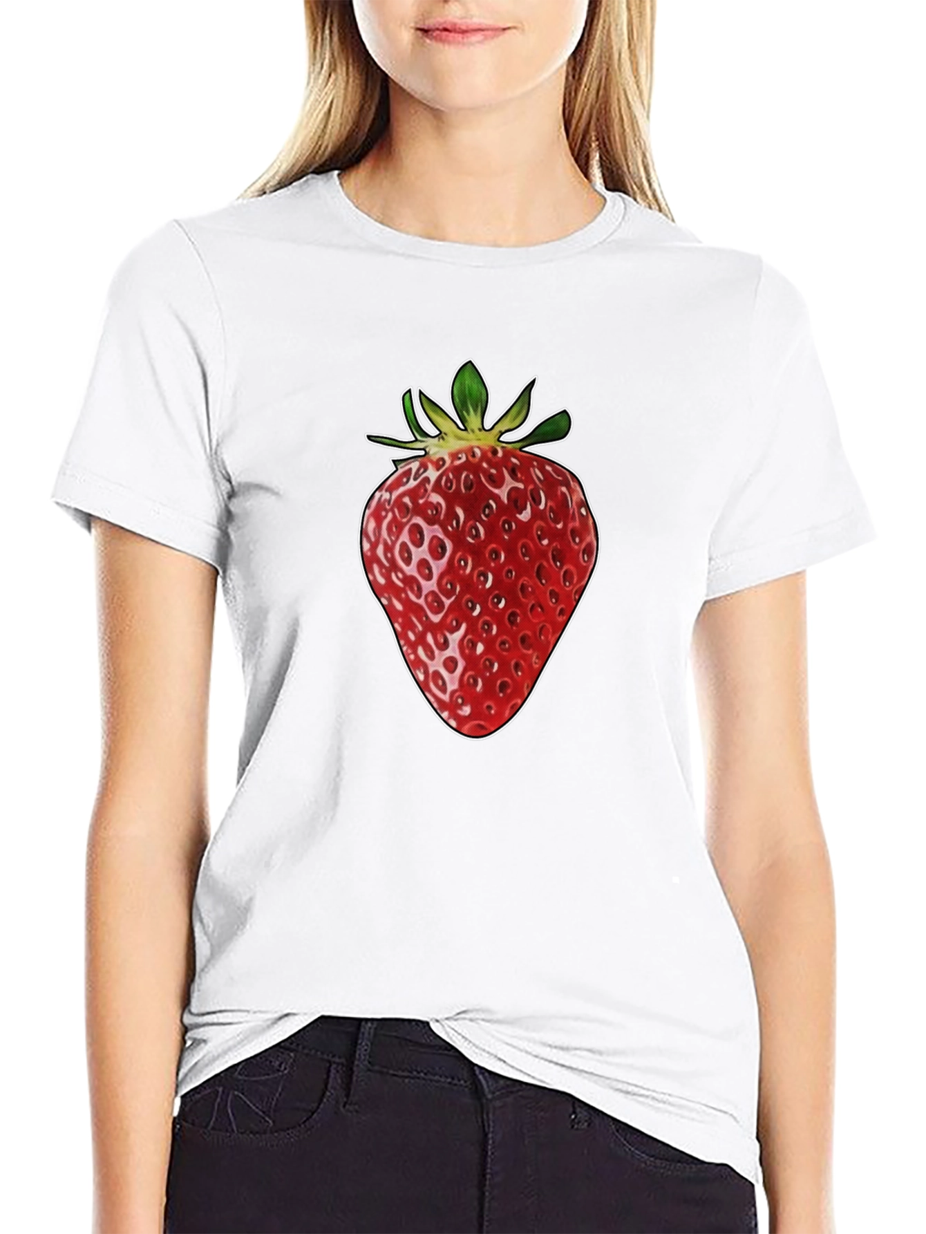 Strawberry Graphic Print Black T-Shirt