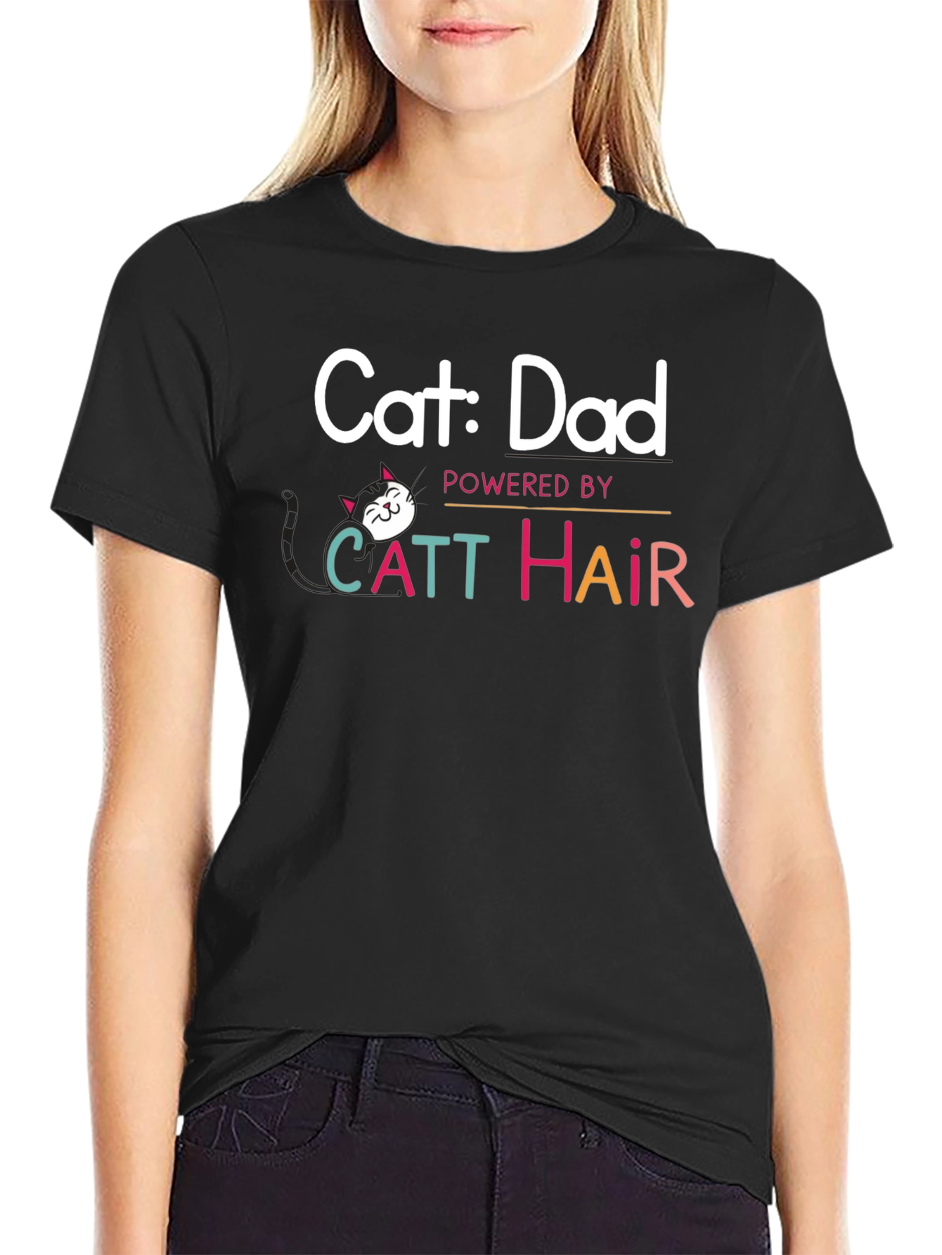 Cat Dad T-Shirt: Powered By Catt Hair
