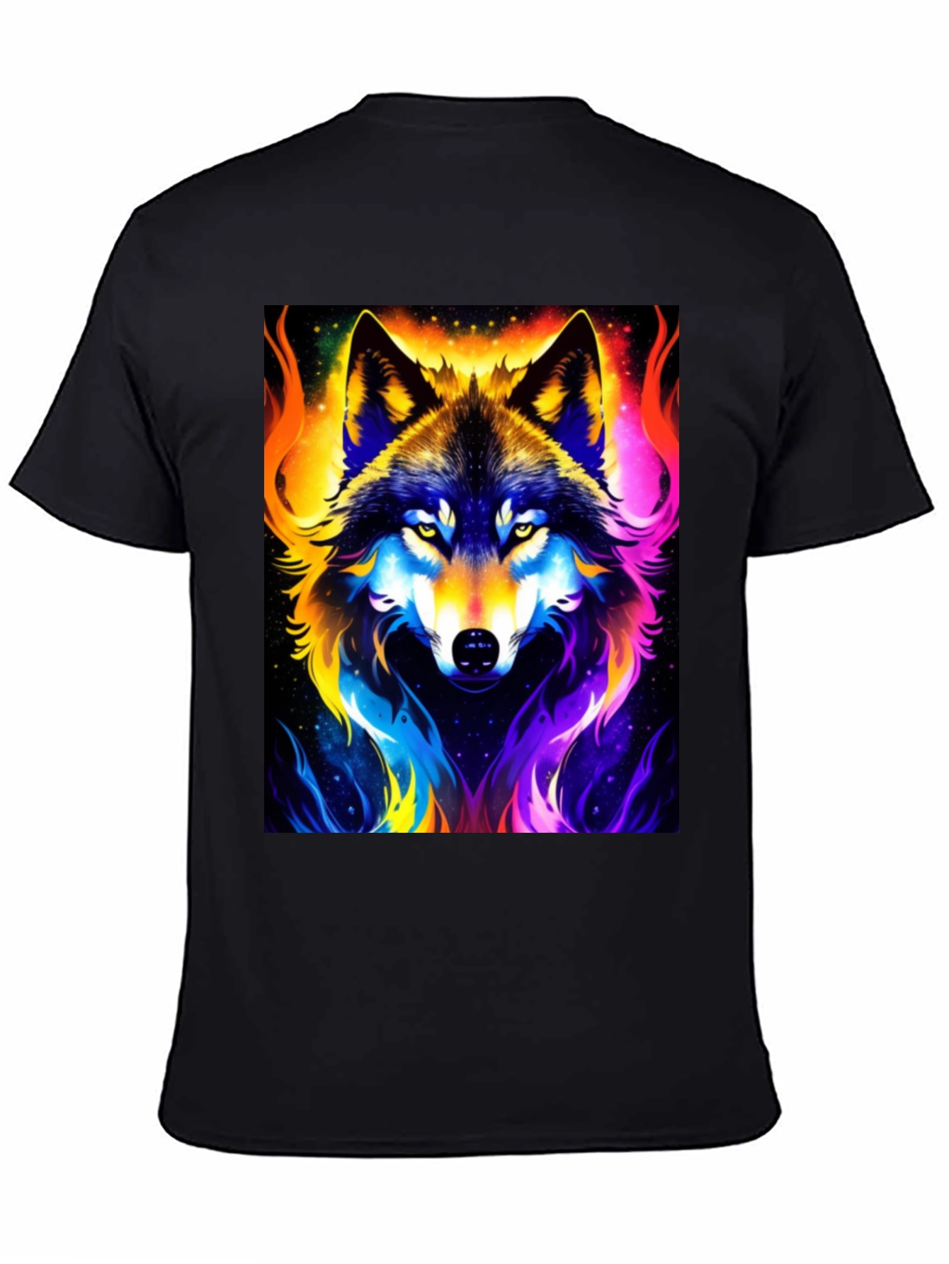 Vibrant Wolf Graphic Black T-Shirt
