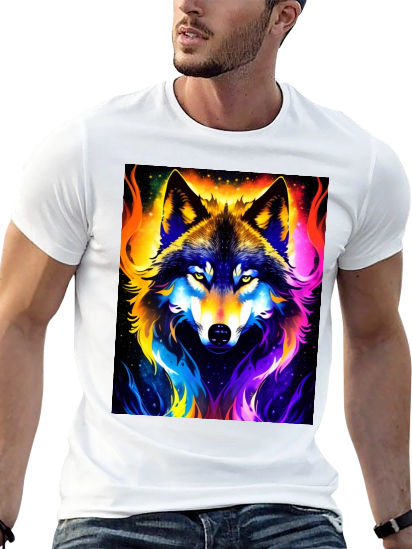 Vibrant Wolf Graphic Black T-Shirt