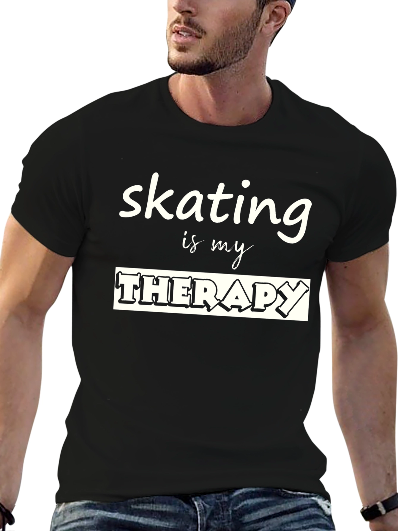 Skating is my Therapy Black Graphic T-Shirt