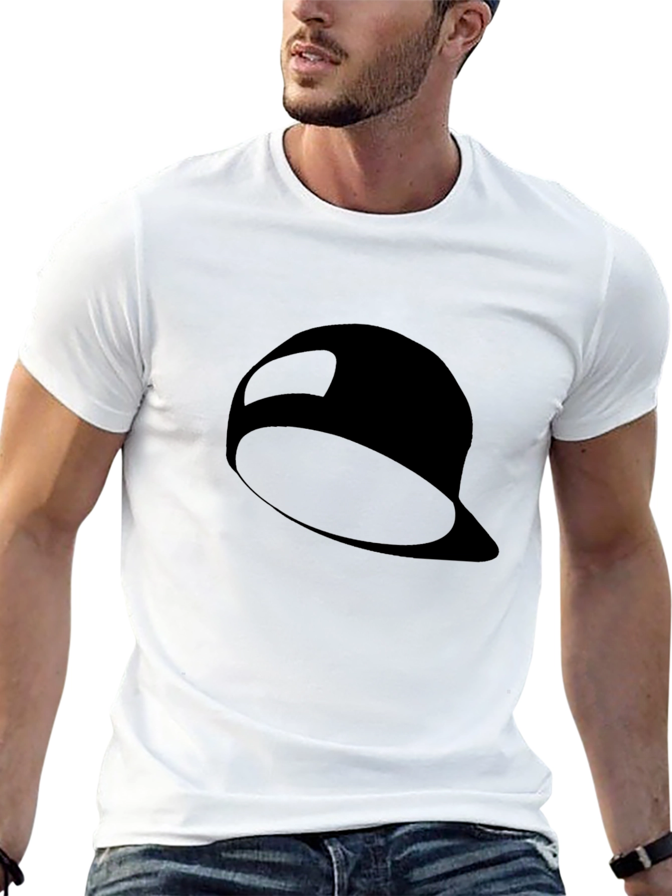 Black T-Shirt with Hat Graphic