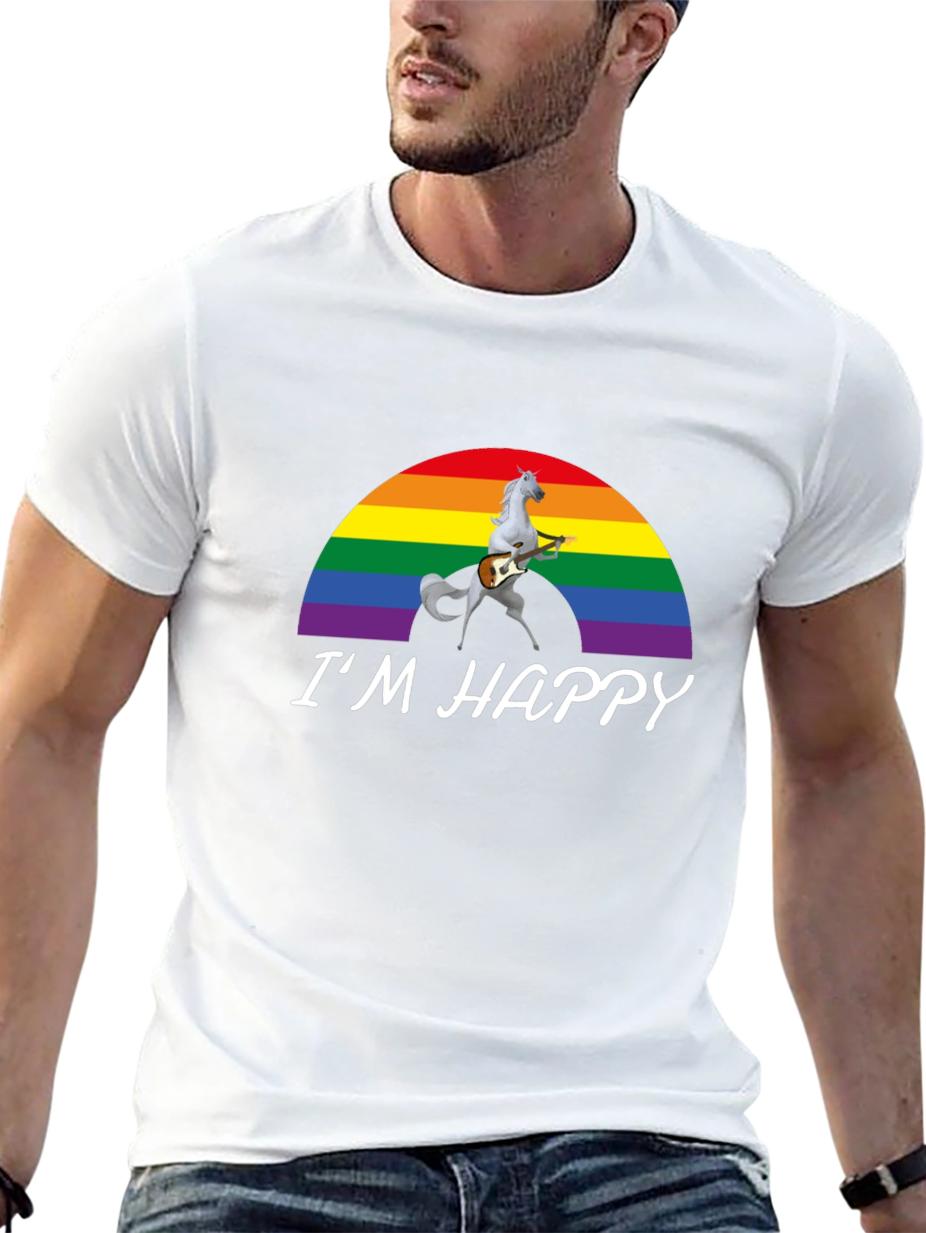Im Happy Rainbow Unicorn Guitar T-Shirt