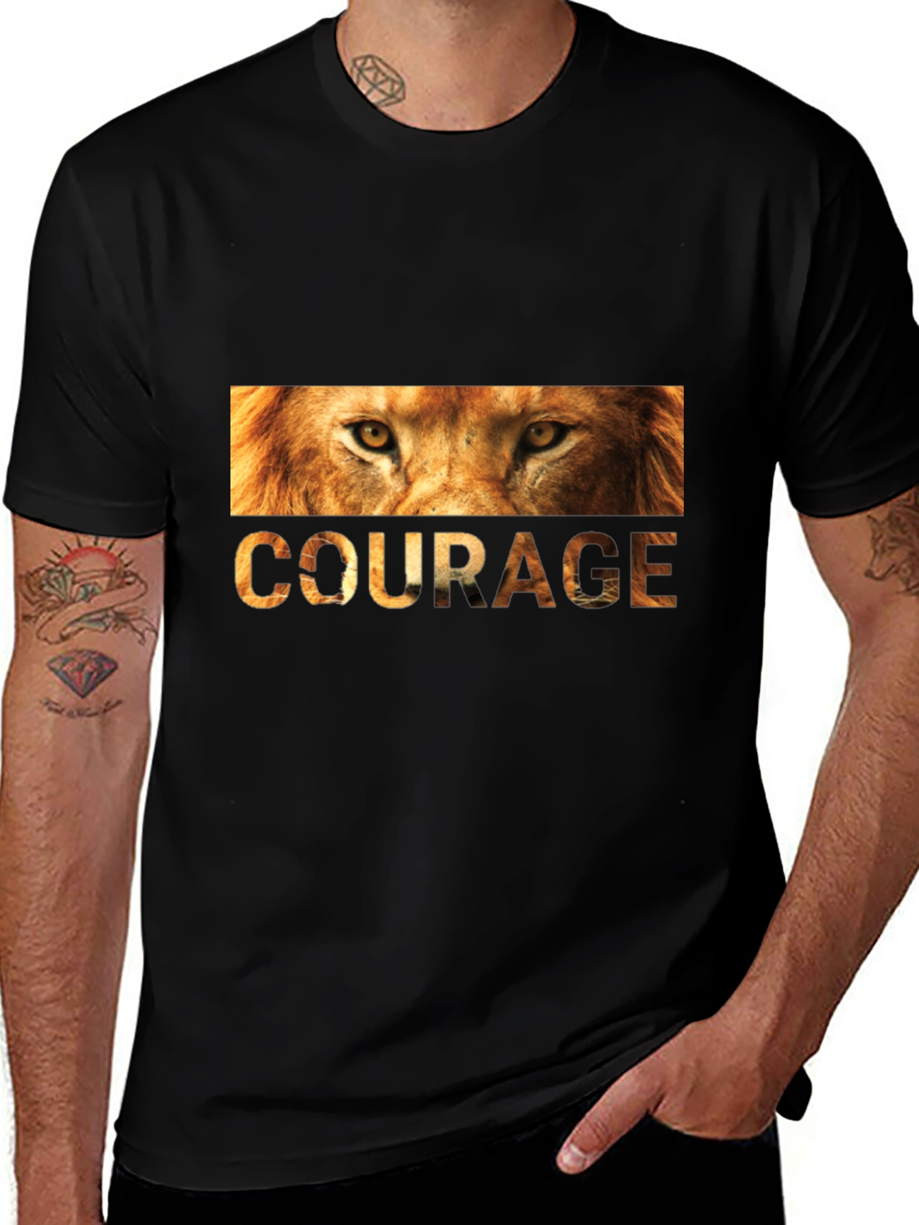 Courage Lion Graphic Tee - Mens Black T-Shirt