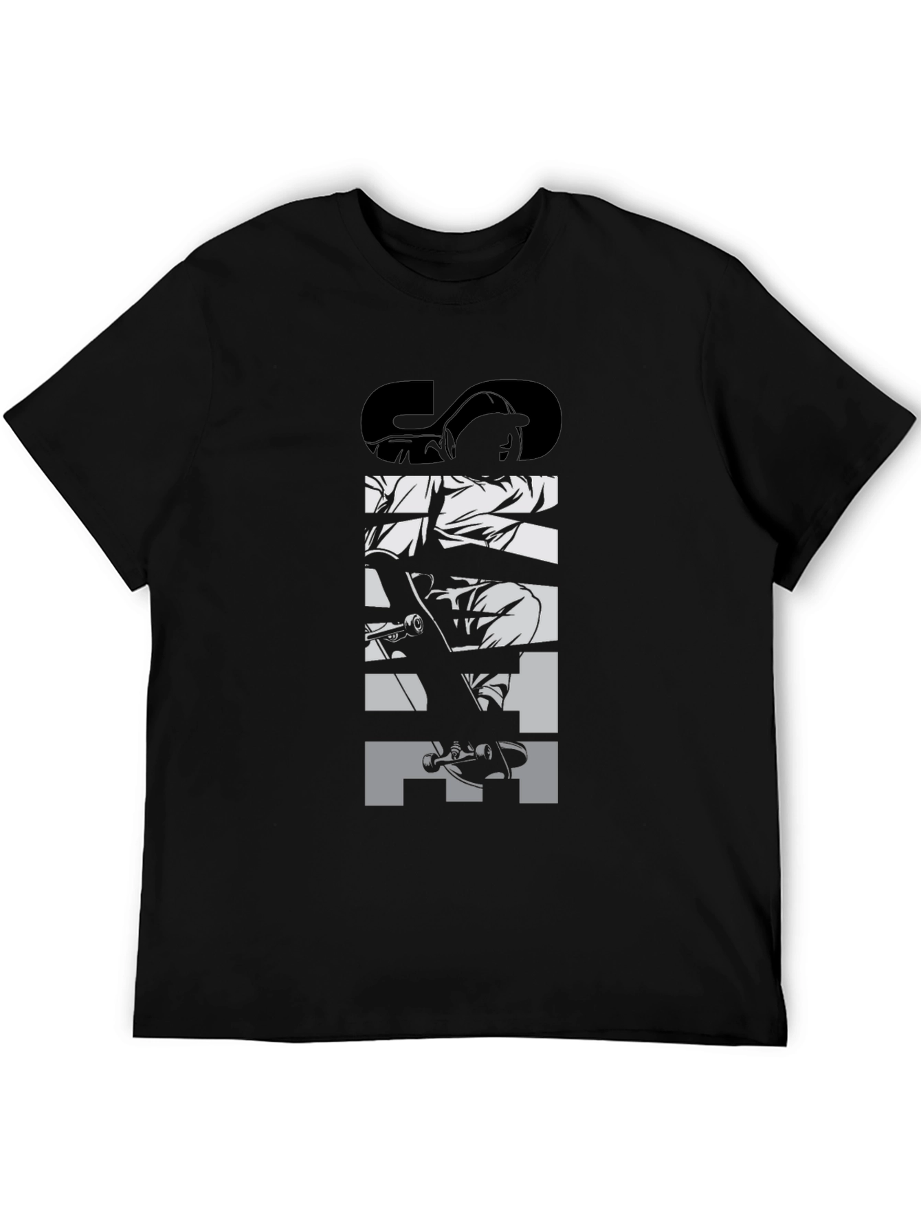Skateboard Graphic Tee - Black Crew Neck T-Shirt