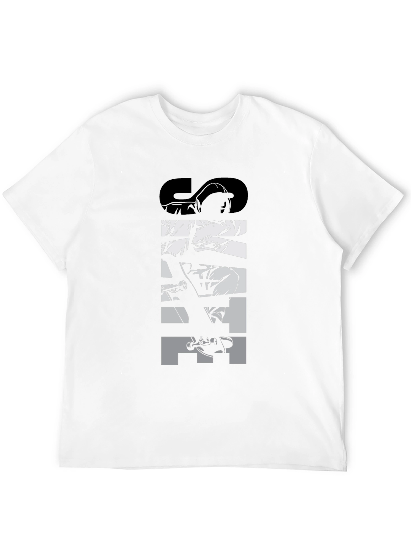 Skateboard Graphic Tee - Black Crew Neck T-Shirt