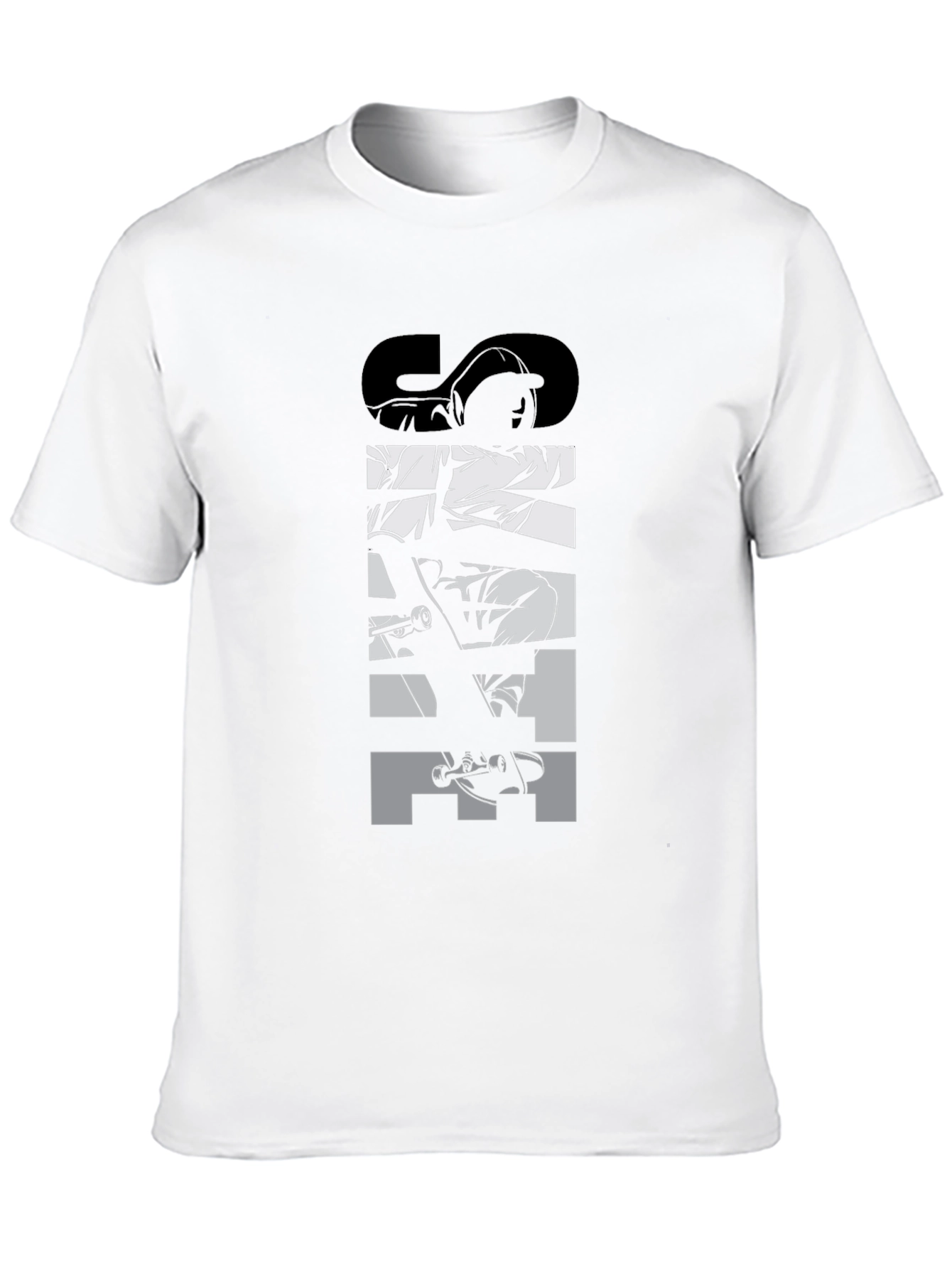 Skateboard Graphic Tee - Black Crew Neck T-Shirt