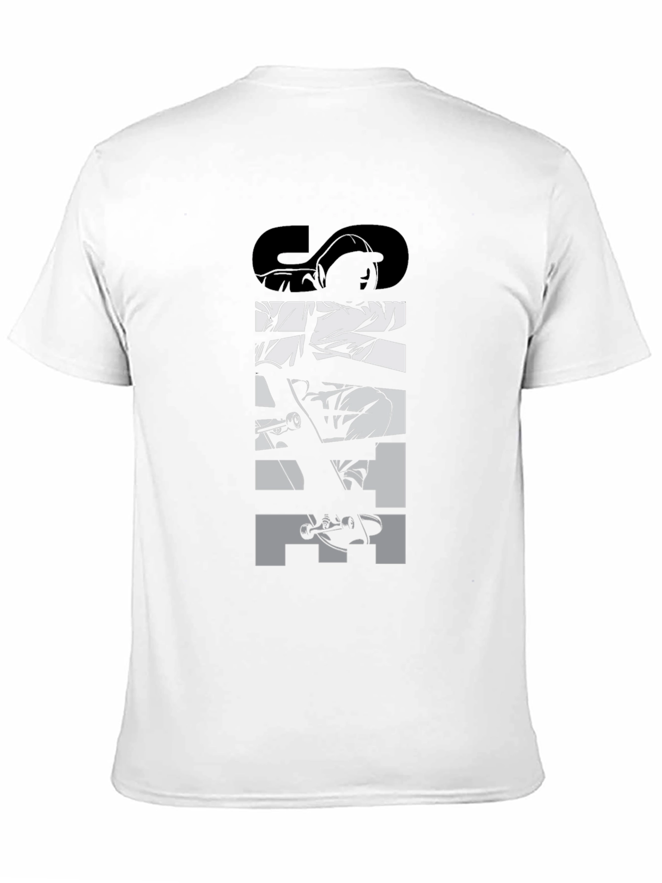 Skateboard Graphic Tee - Black Crew Neck T-Shirt