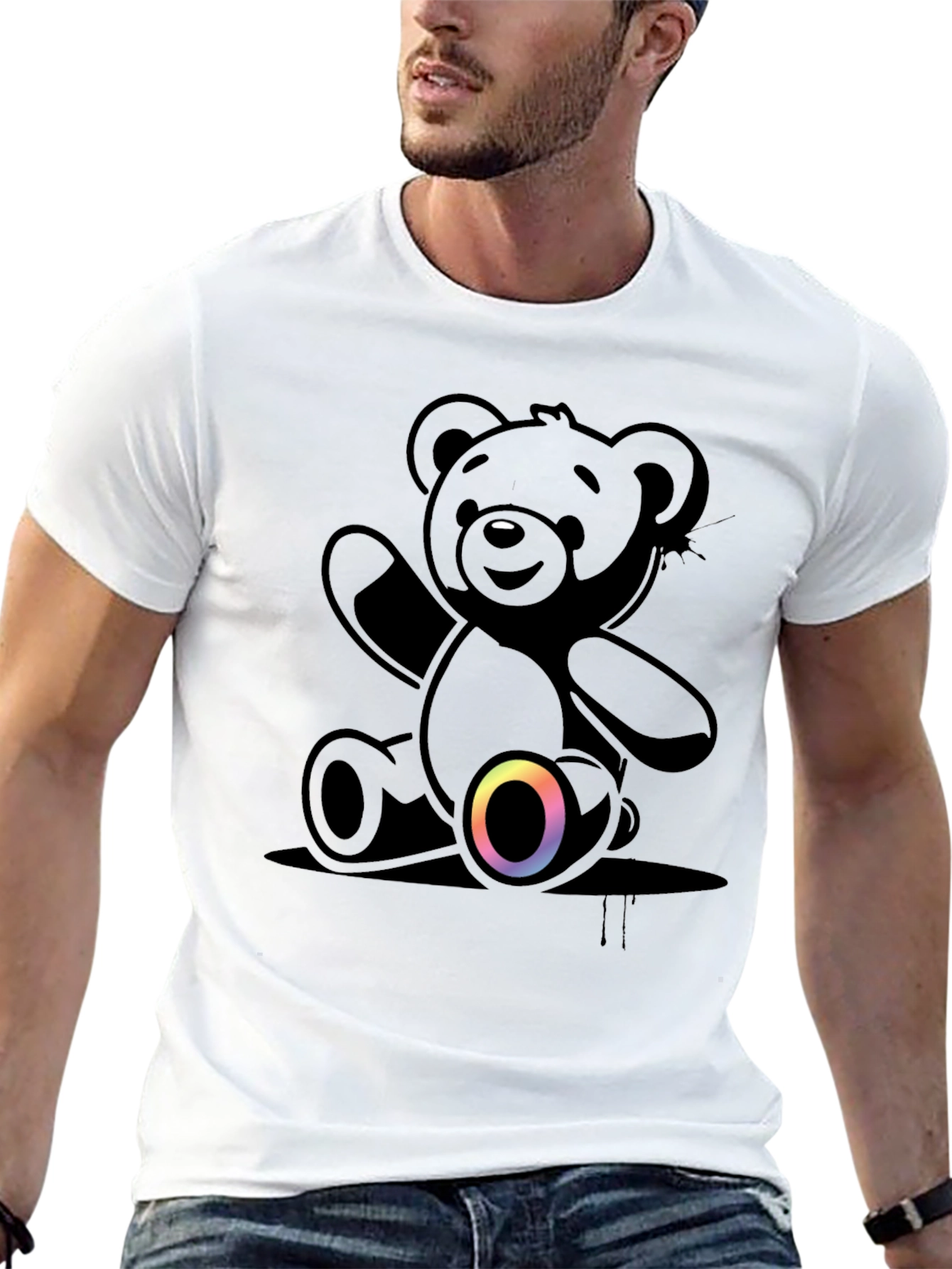 Black Teddy Bear Graphic T-Shirt - Casual Comfort