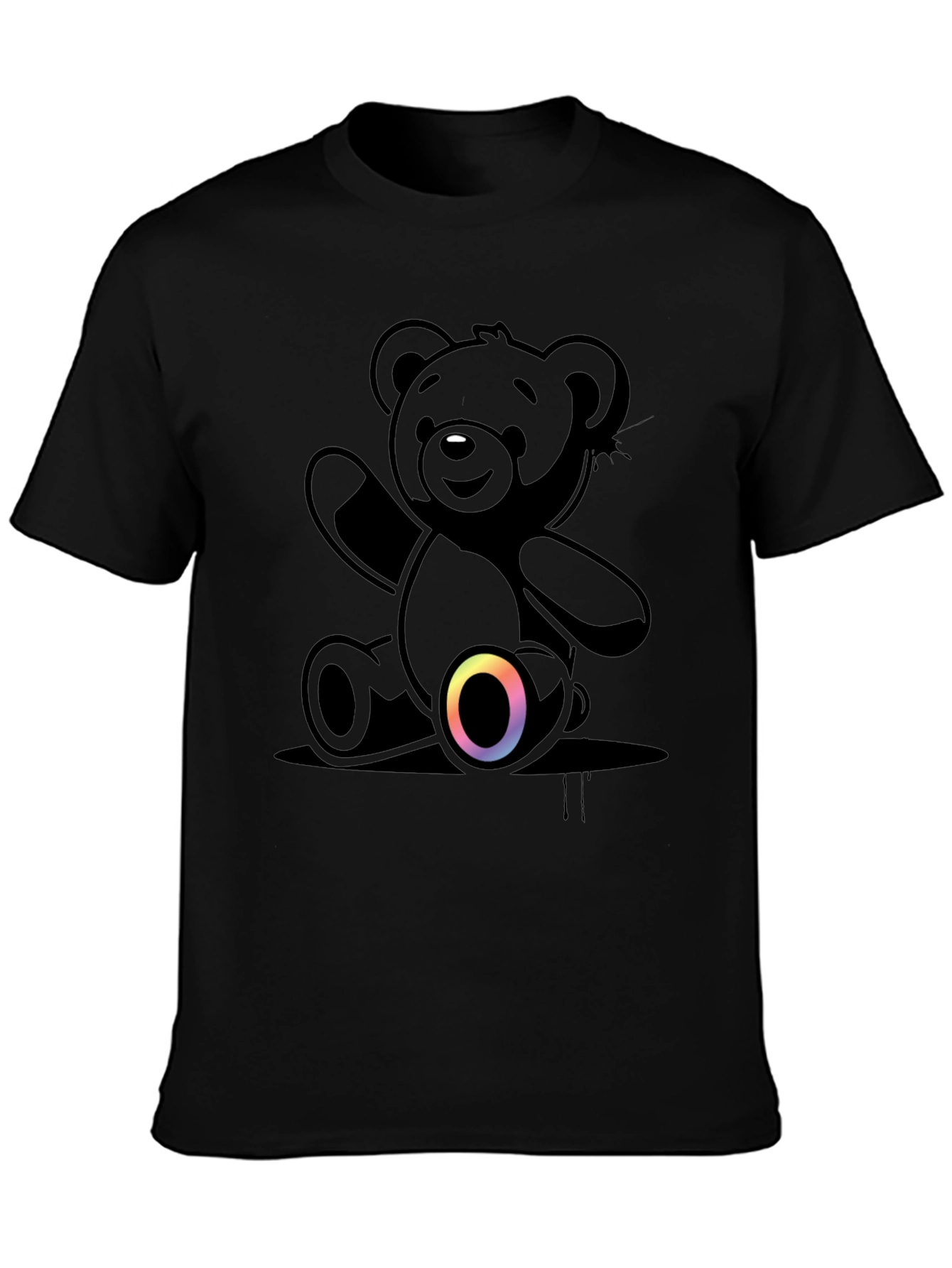 Black Teddy Bear Graphic T-Shirt - Casual Comfort