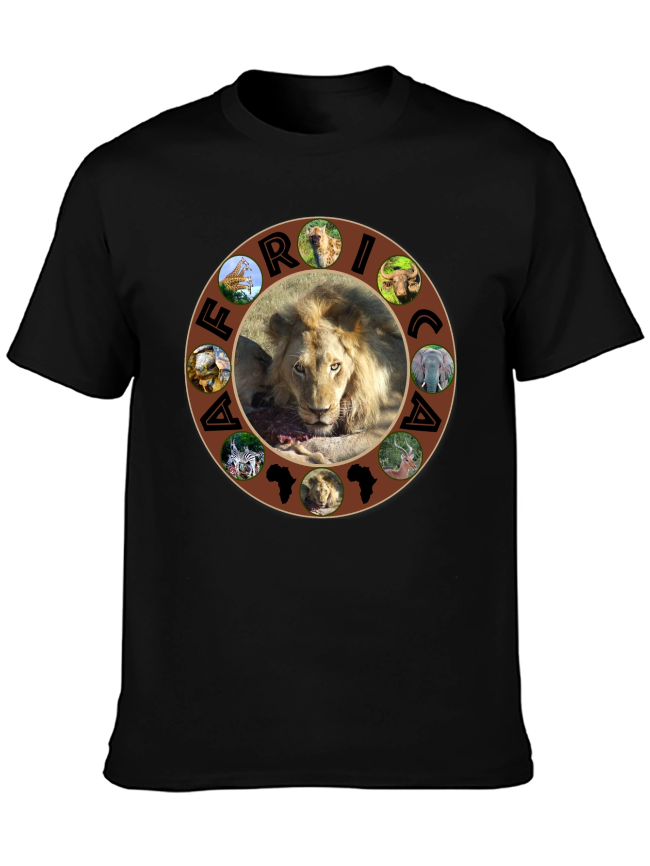 African Wildlife Graphic Tee - Lion & Continent Design