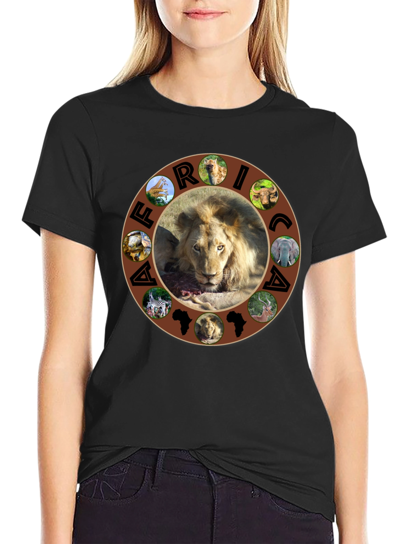 African Wildlife Graphic Tee - Lion & Continent Design