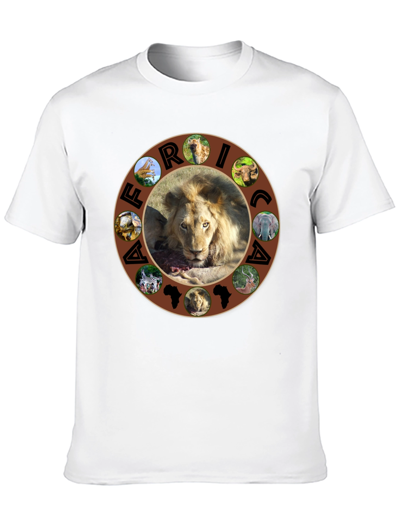 African Wildlife Graphic Tee - Lion & Continent Design