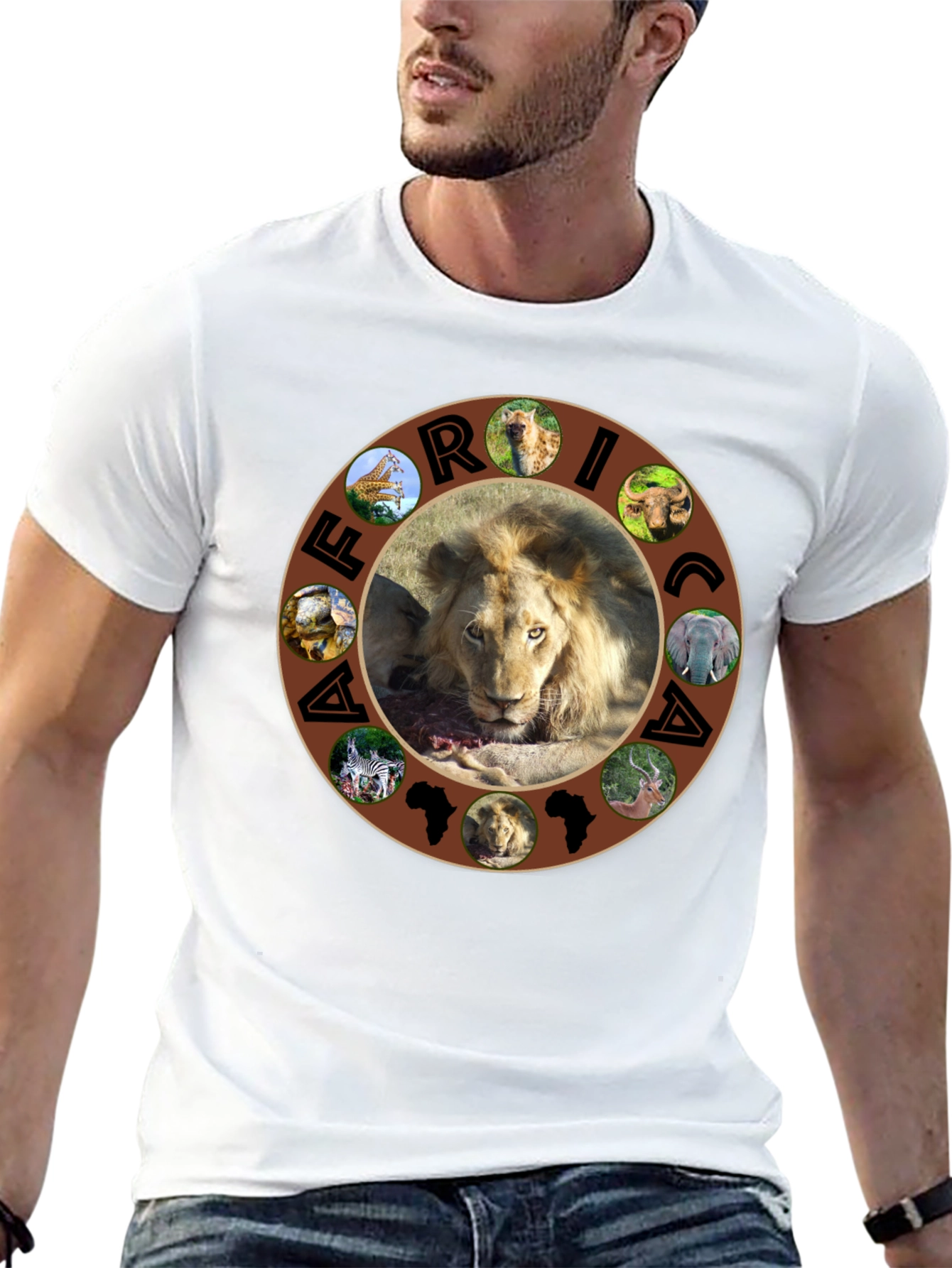 African Wildlife Graphic Tee - Lion & Continent Design