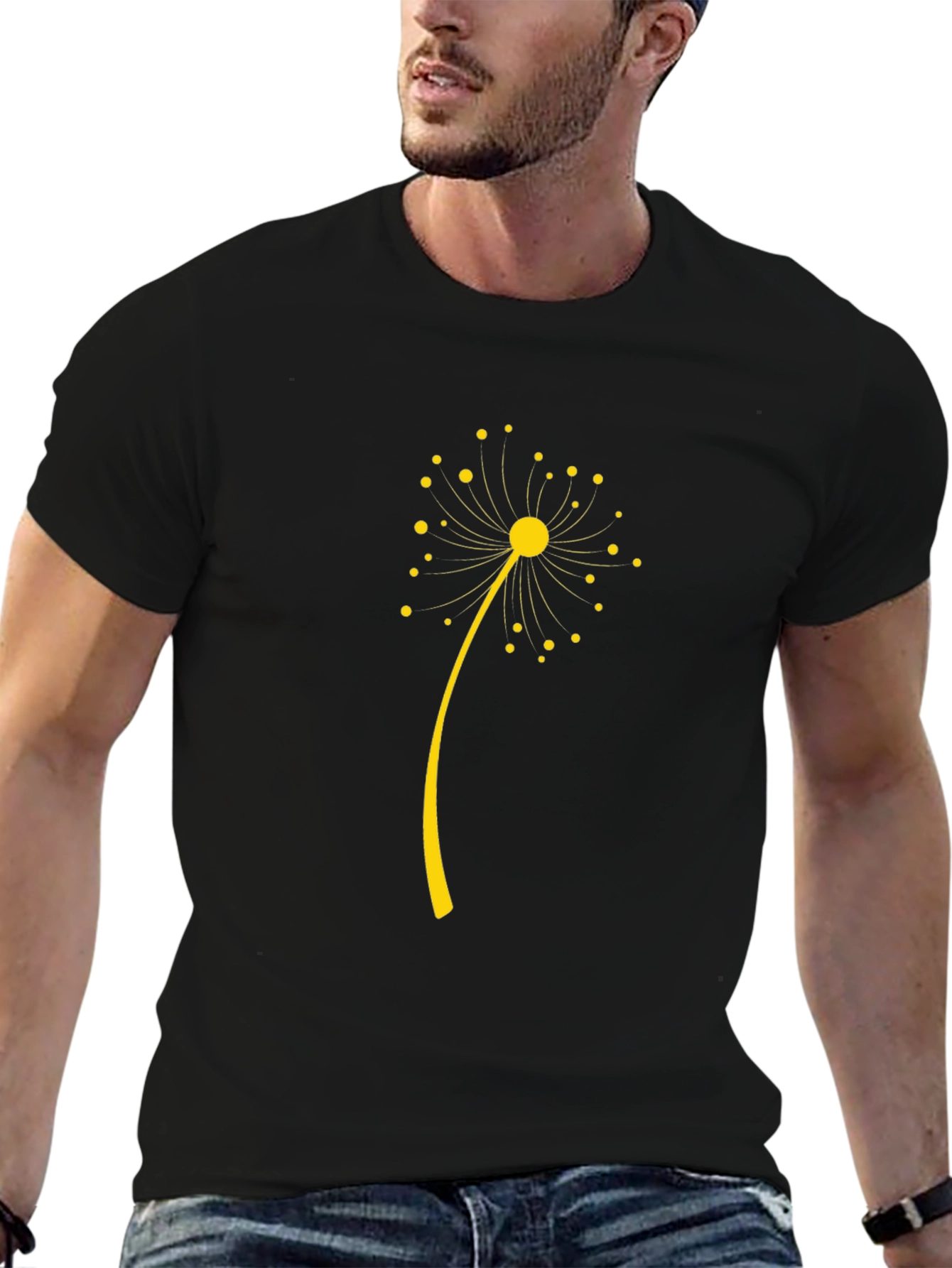 Black T-Shirt with Dandelion Graphic