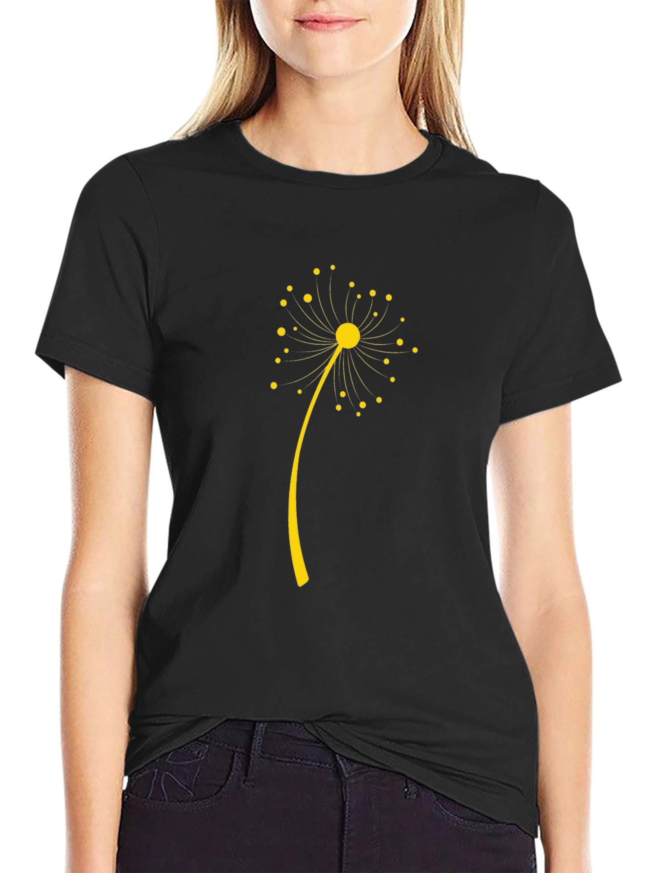 Black T-Shirt with Dandelion Graphic