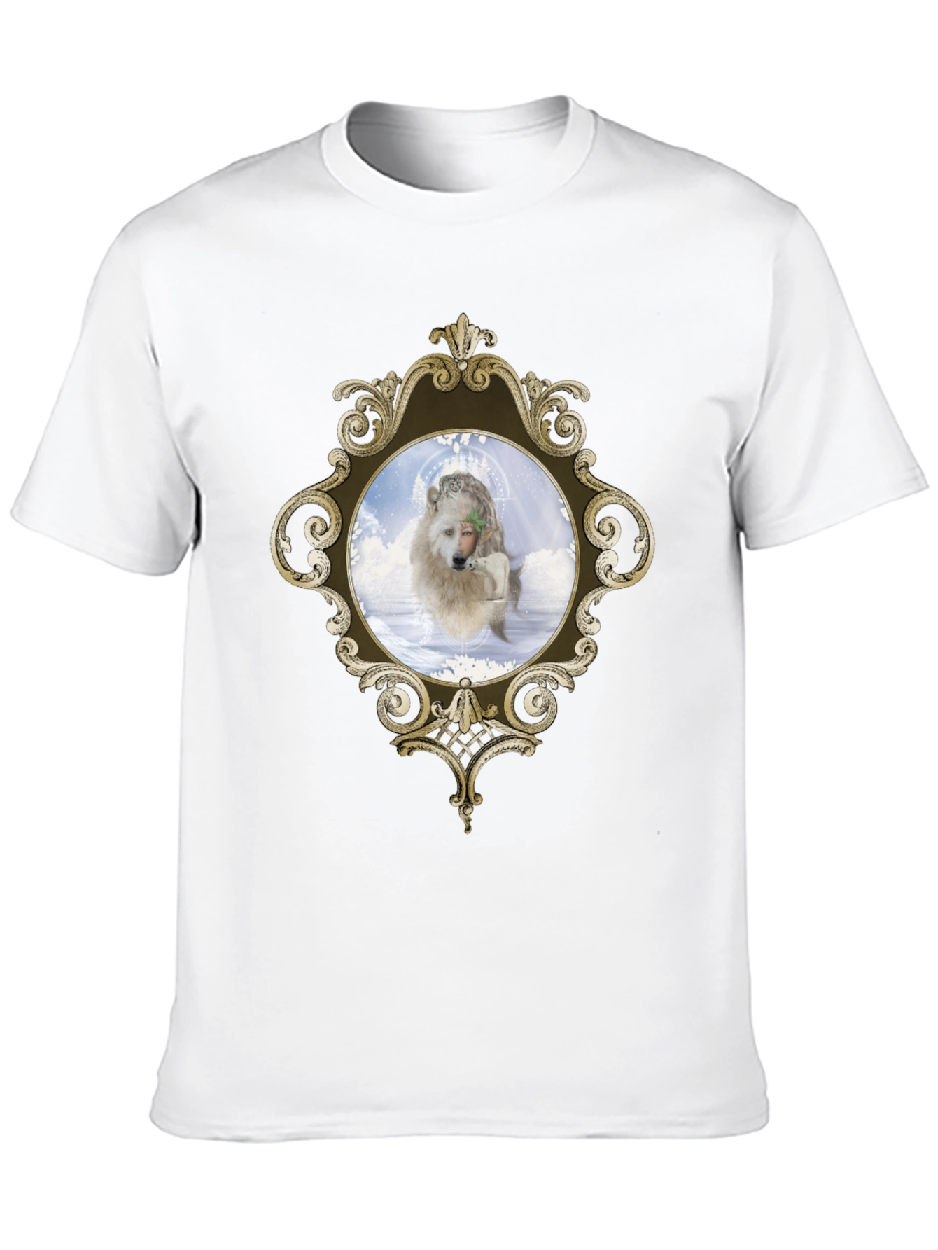 Ornate Framed Wolf Graphic Tee - Unique Design