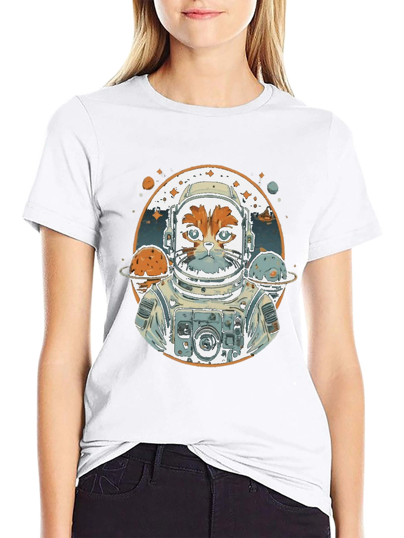 Astronaut Cat Graphic Tee - Space Adventure Style