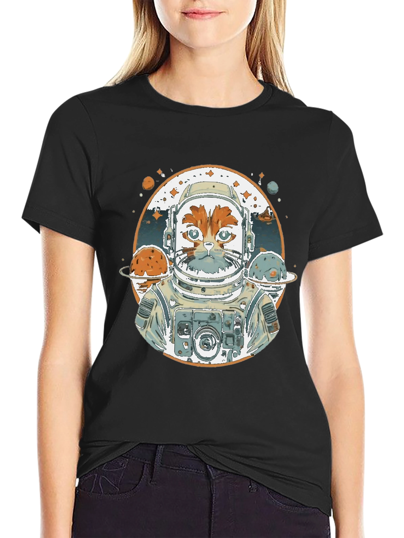 Astronaut Cat Graphic Tee - Space Adventure Style