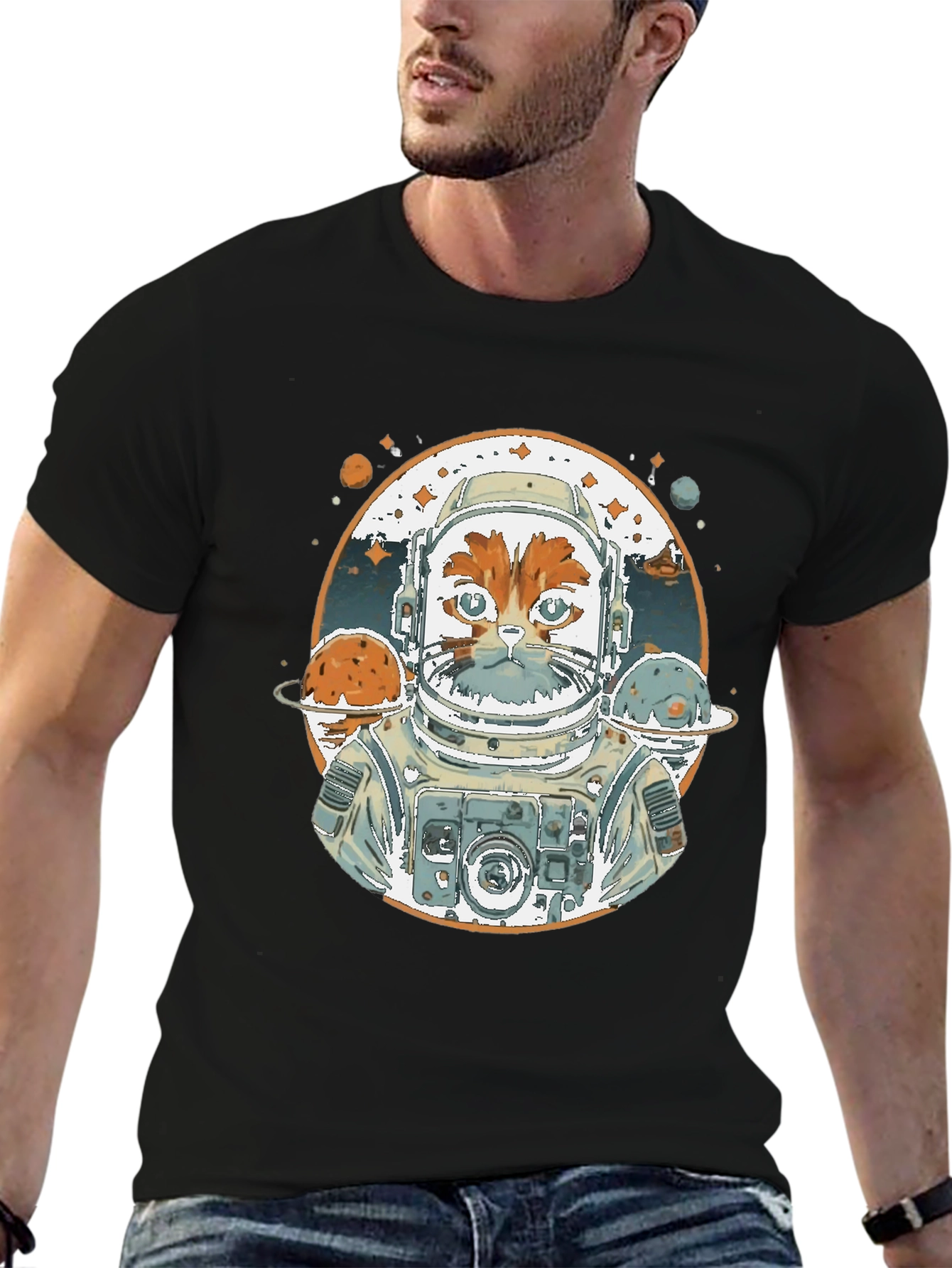 Astronaut Cat Graphic Tee - Space Adventure Style
