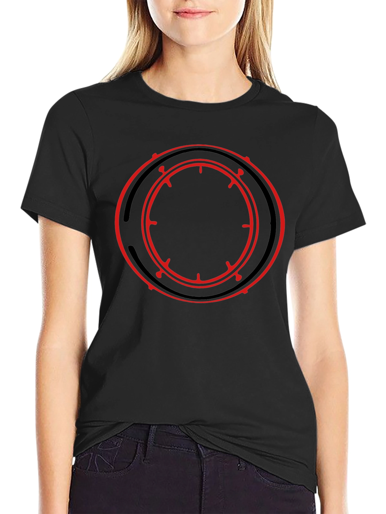 Black T-Shirt with Red Circle Graphic