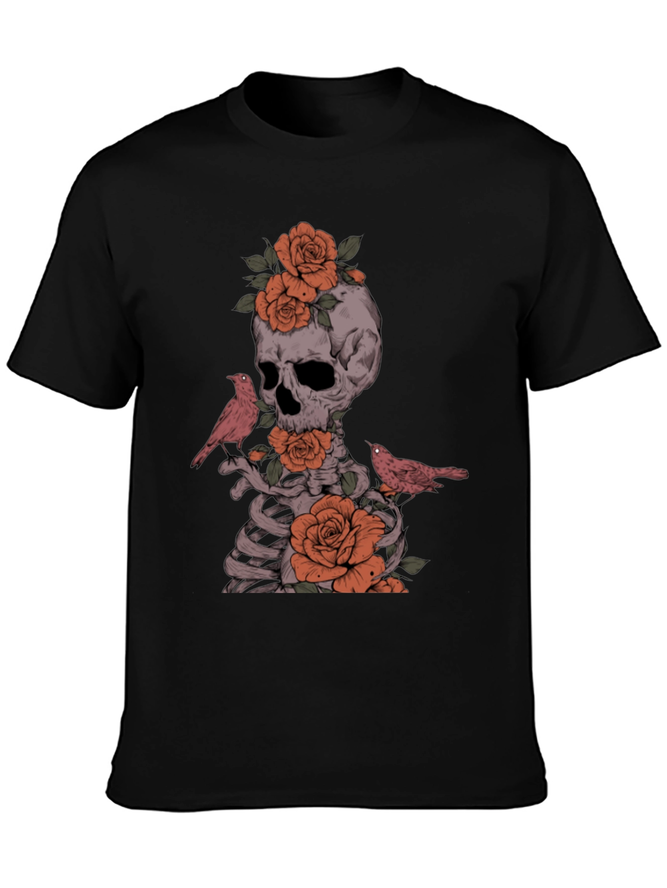 Skull Roses and Birds Graphic Tee