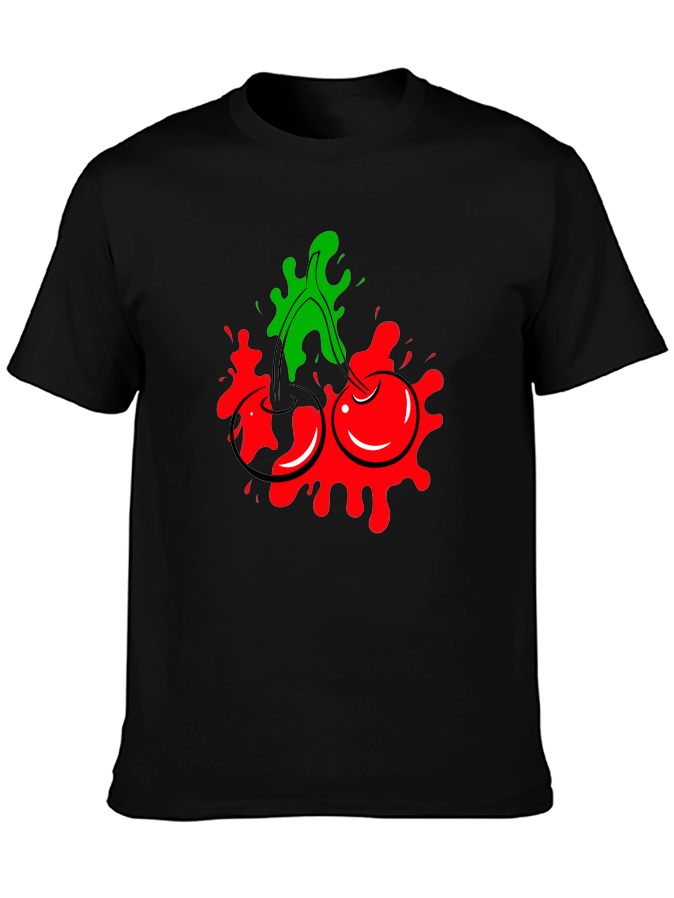 Cherry Splash Graphic Tee - Cool Black T-Shirt