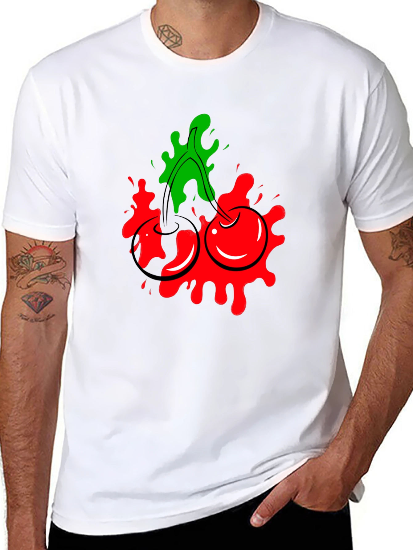 Cherry Splash Graphic Tee - Cool Black T-Shirt