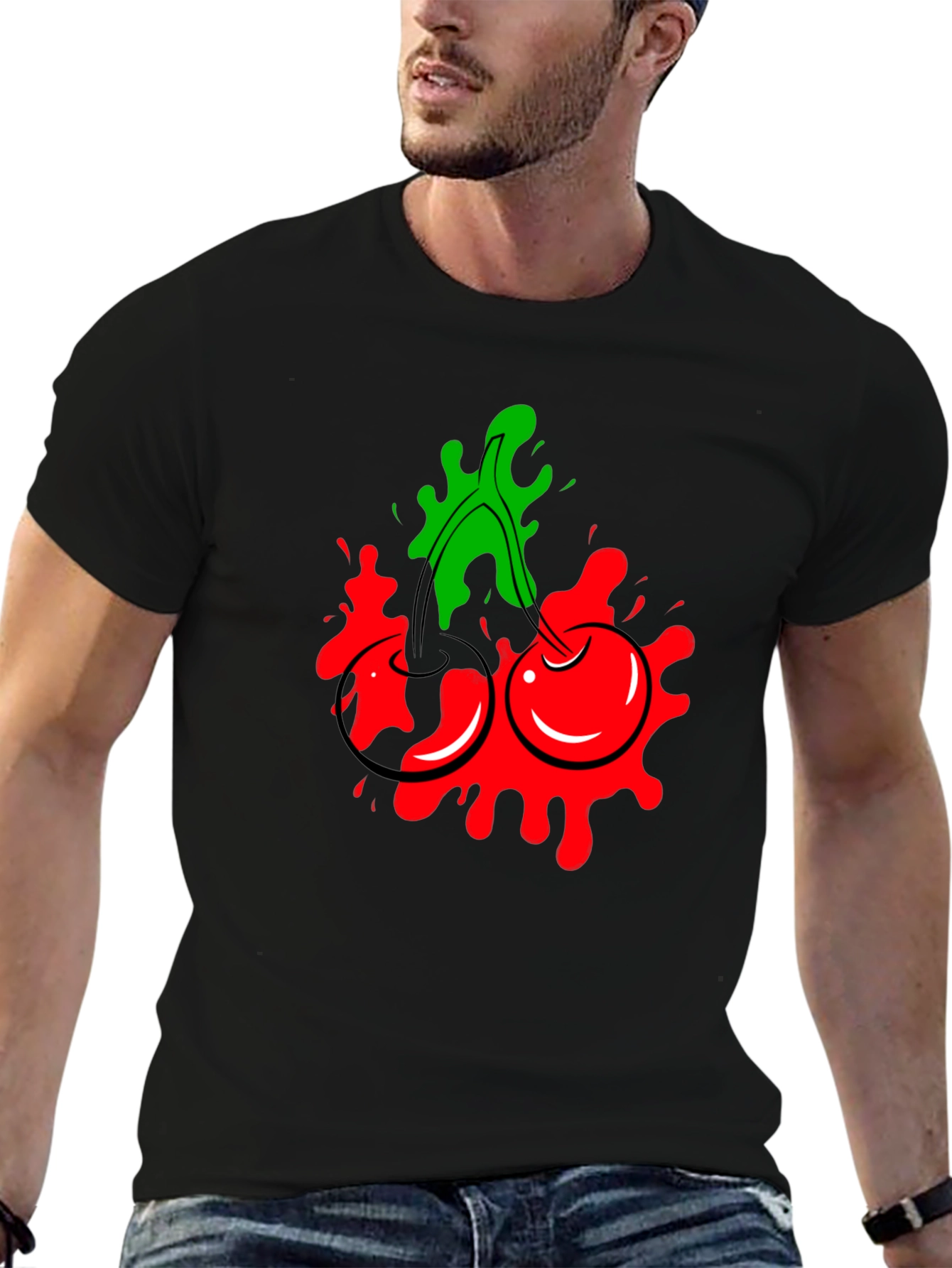 Cherry Splash Graphic Tee - Cool Black T-Shirt