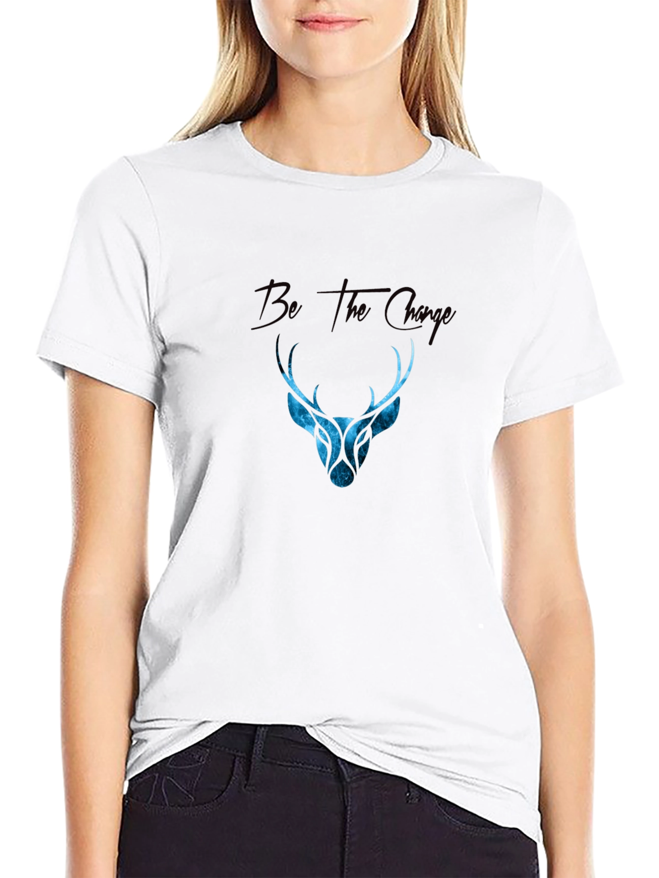 Be The Change Deer Graphic Black T-Shirt