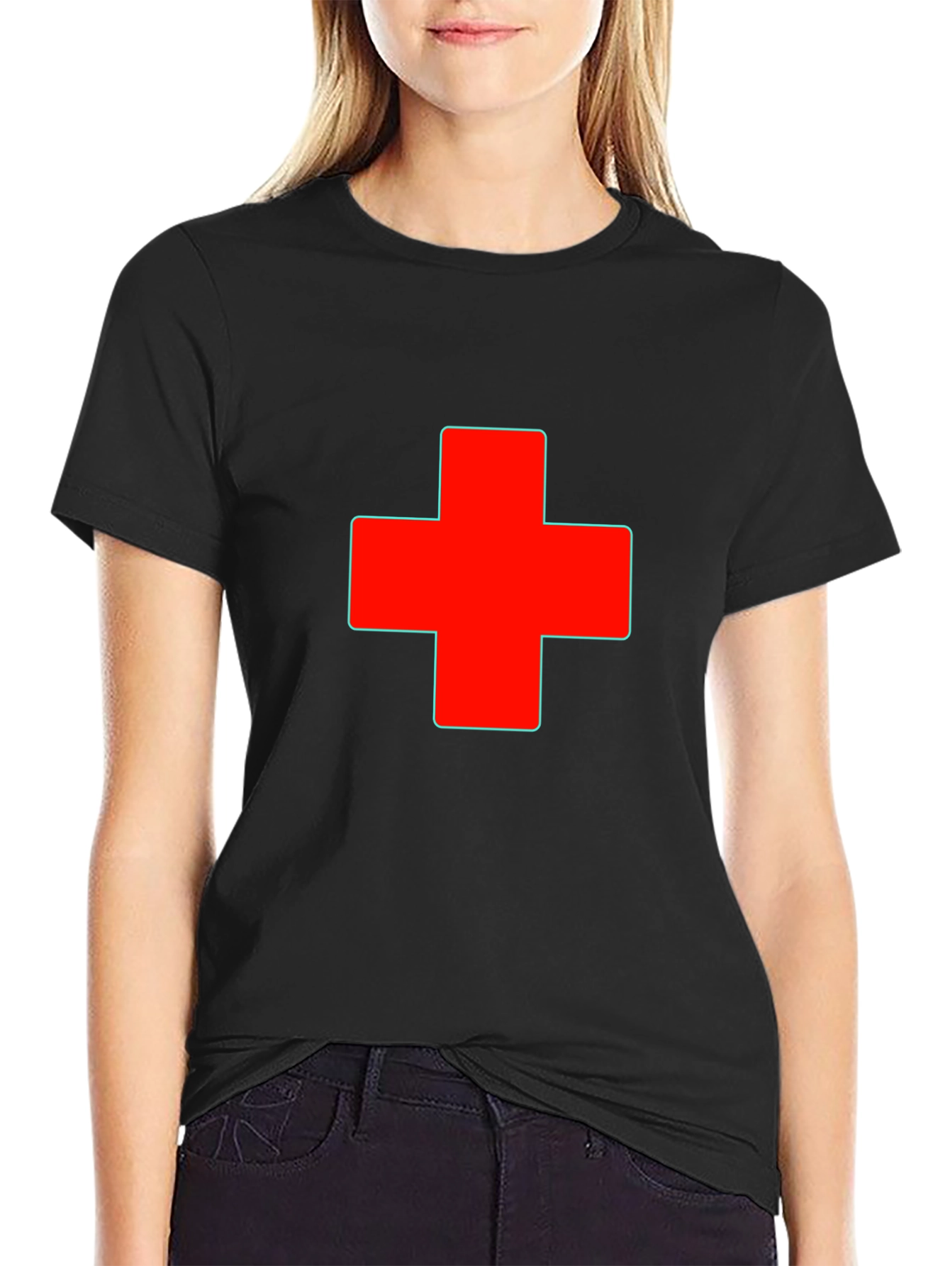 Red Cross Graphic Black T-Shirt