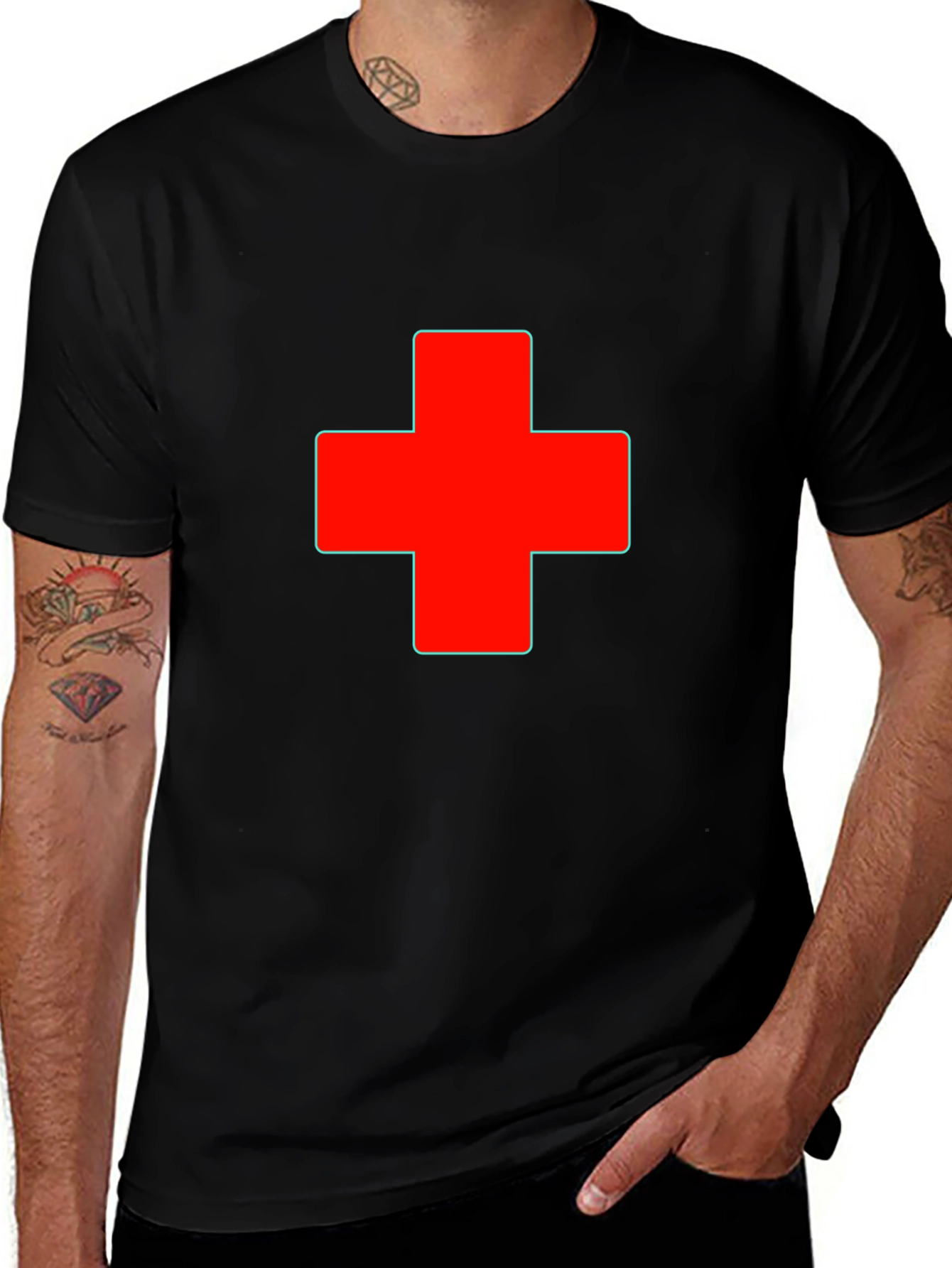 Red Cross Graphic Black T-Shirt