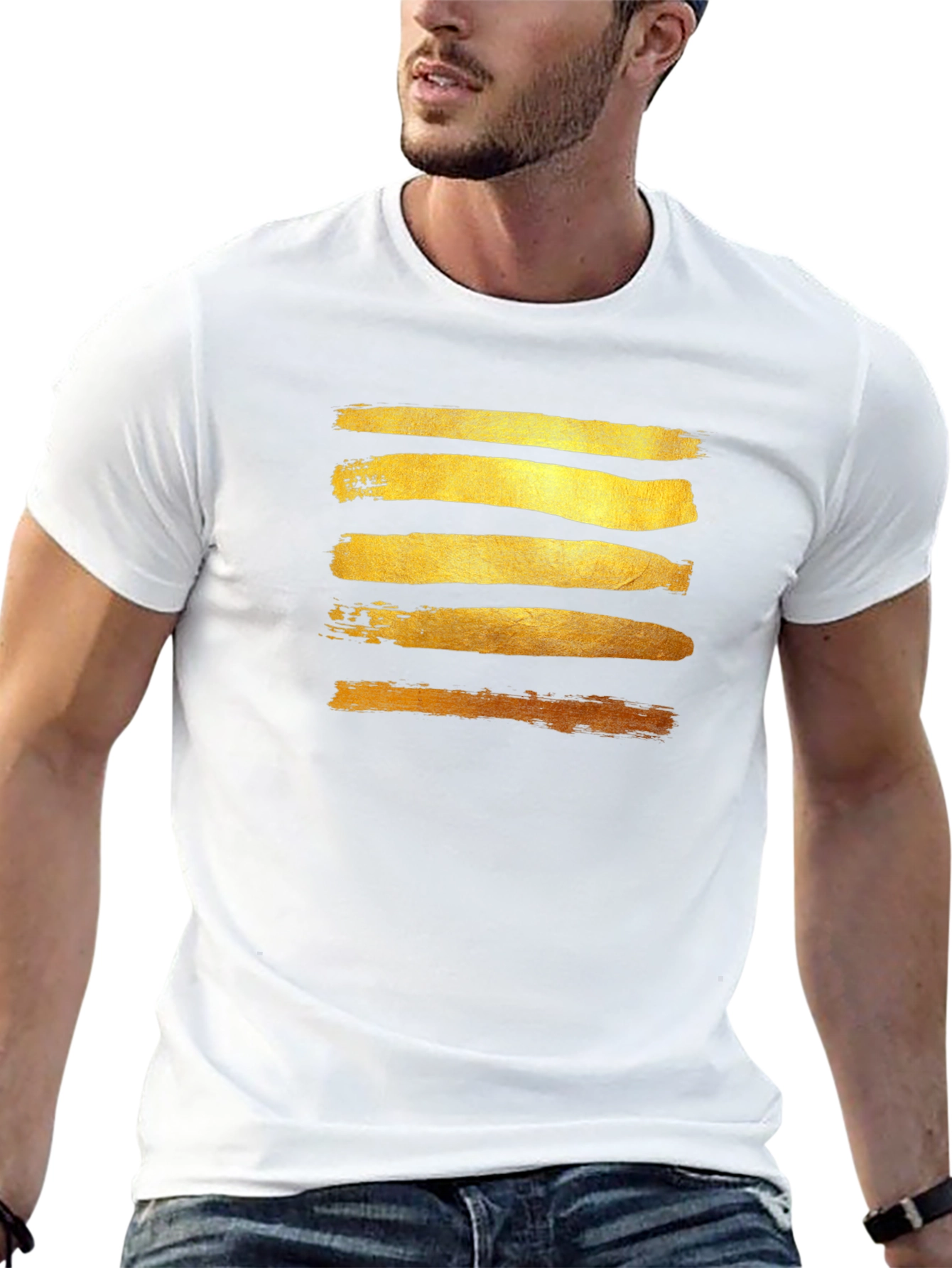 Gold Brushstroke Graphic Tee - Stylish Mens Black T-Shirt