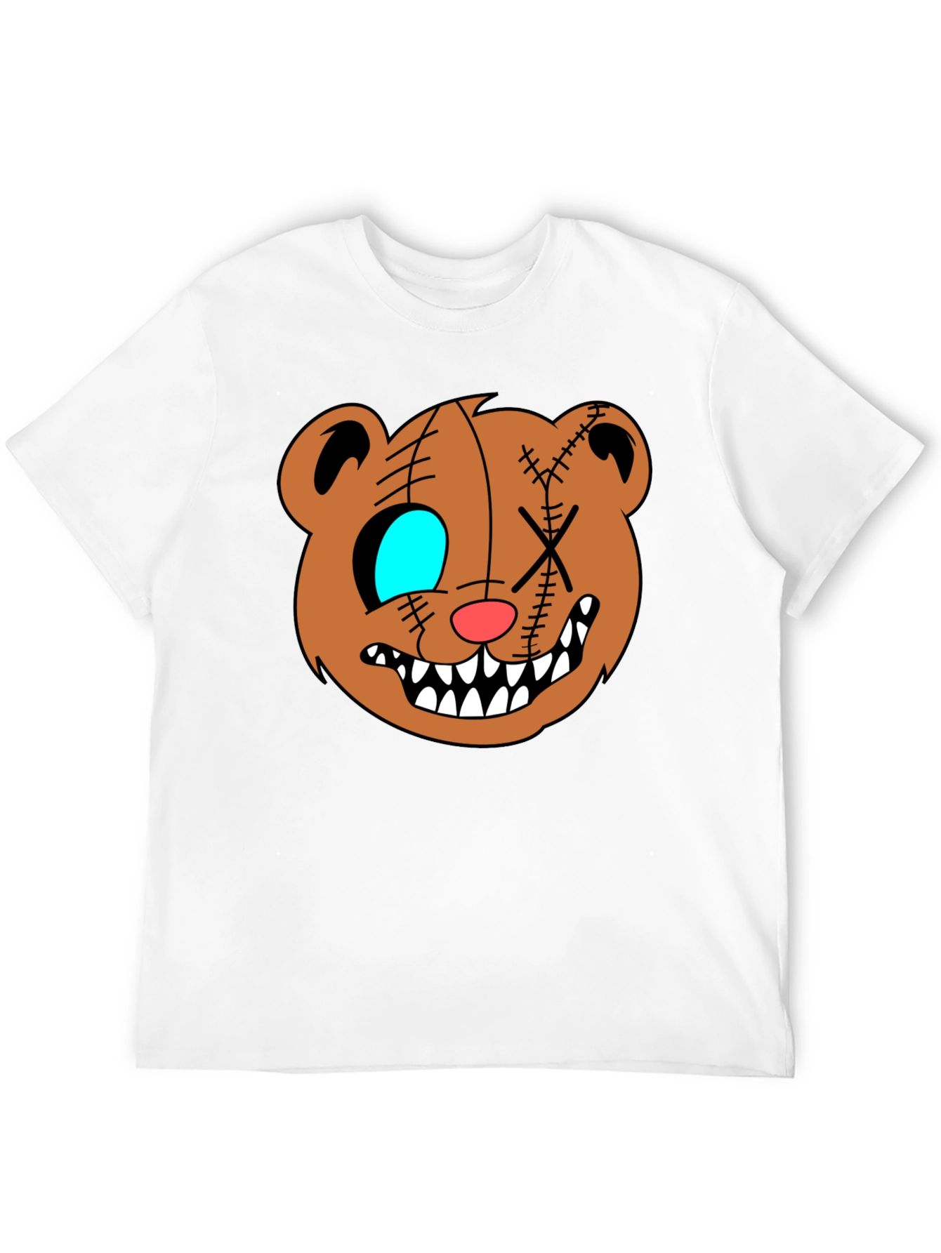 Creepy Cartoon Bear Graphic Black T-Shirt