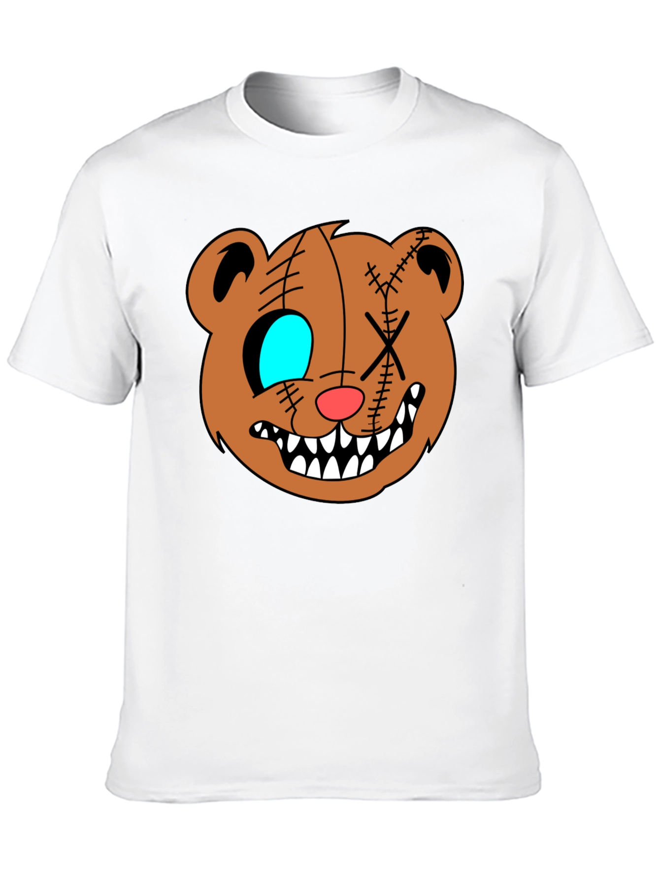 Creepy Cartoon Bear Graphic Black T-Shirt